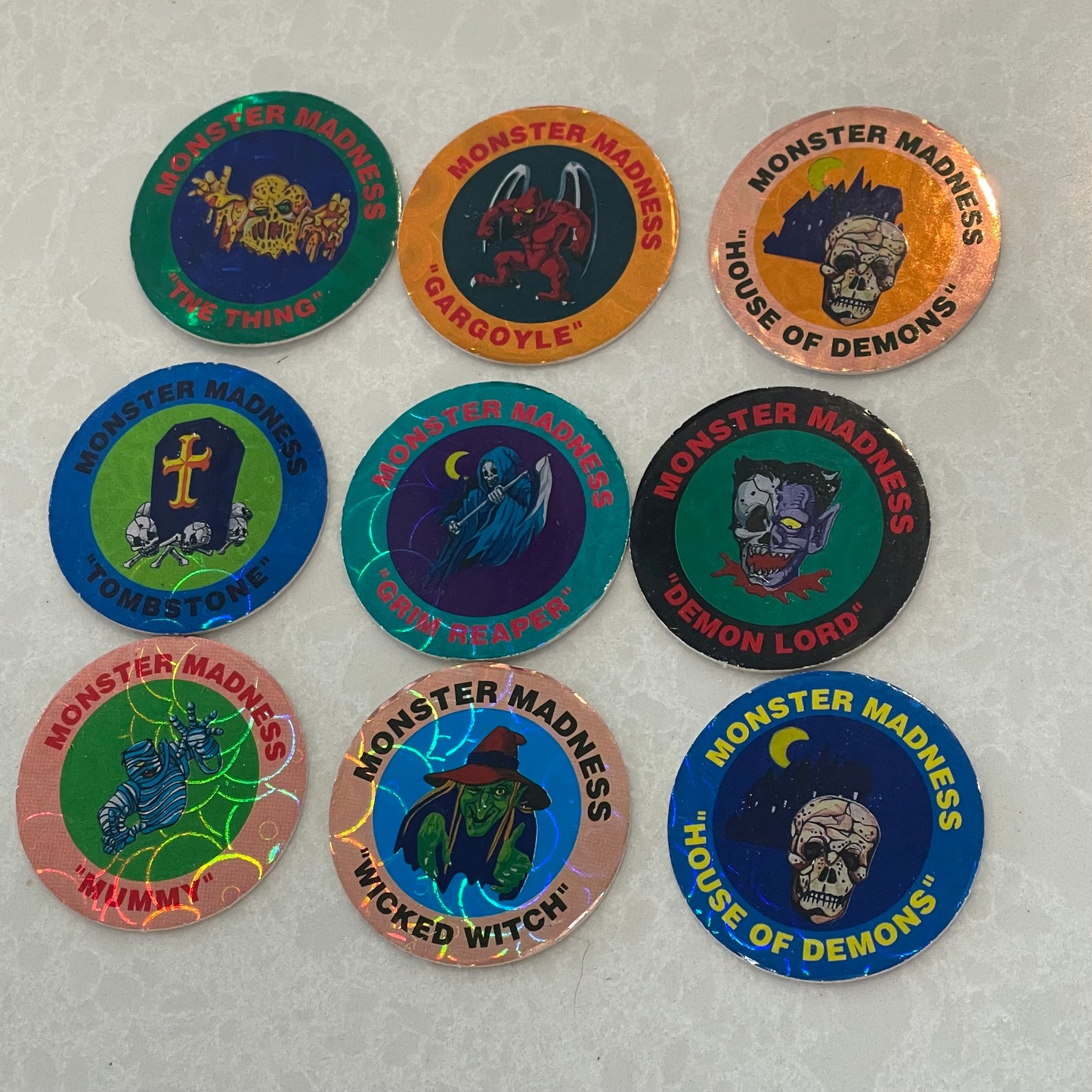 Set of 9 Monster Madness Milk Caps/Pogs