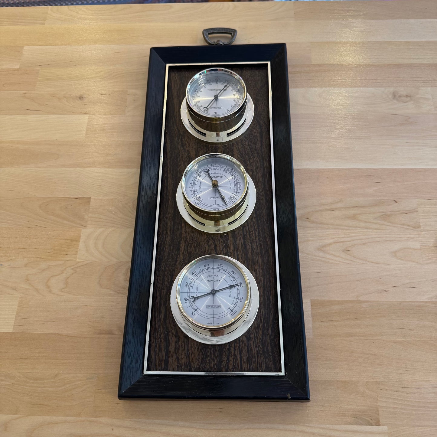Springfield Instruments 3-Dial Weather Station Wood Tone & Black Barometer