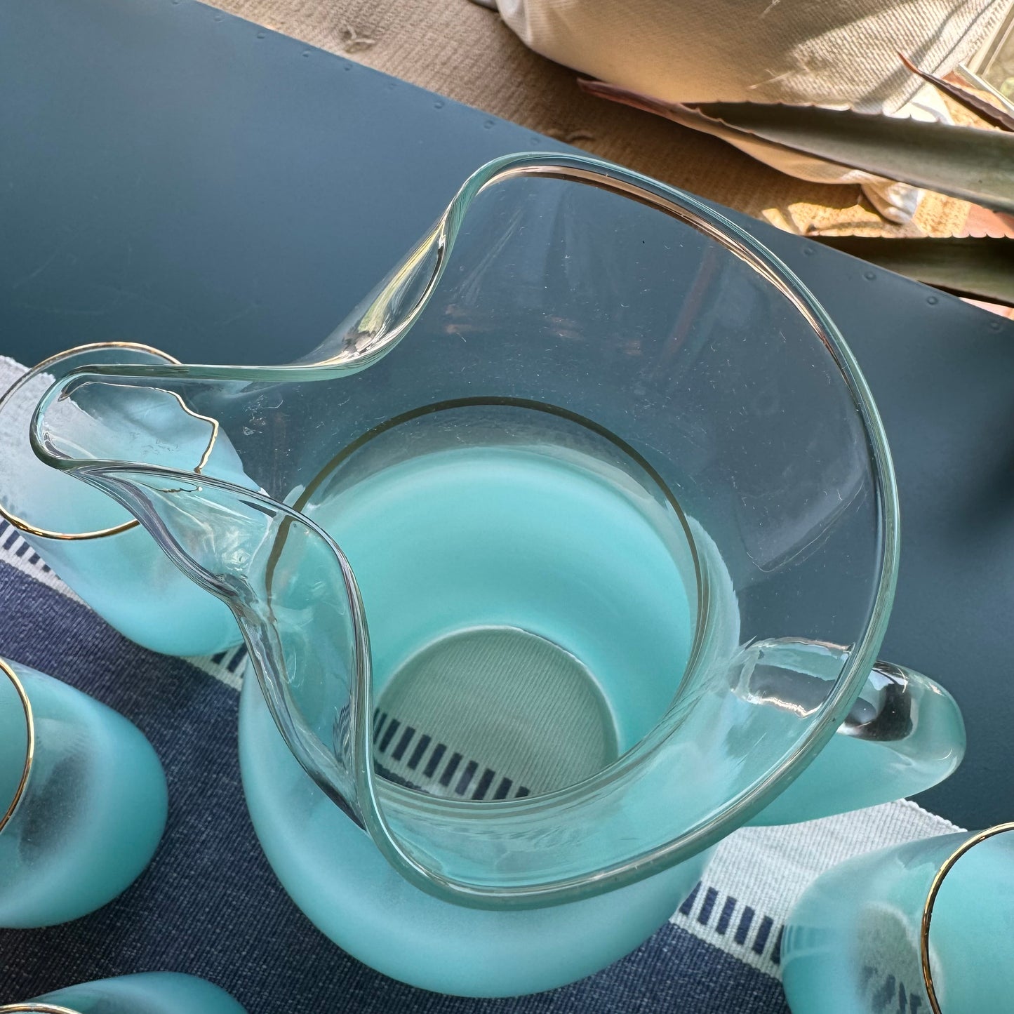 Vintage 1960s Blue Blendo Glassware Refreshment Set | Pitcher & 6 Tumblers