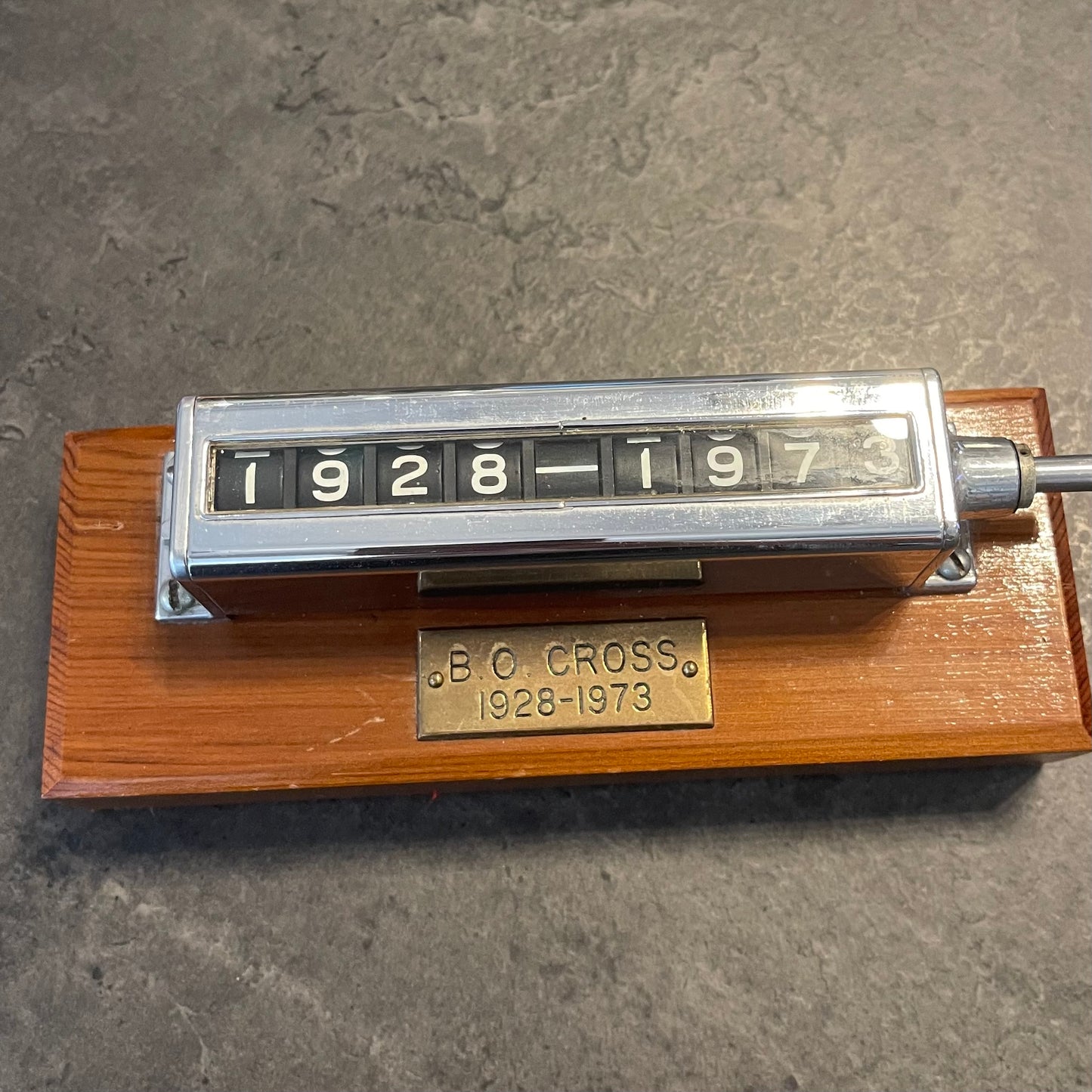 Mechanical Counter Mounted on Wood Block
