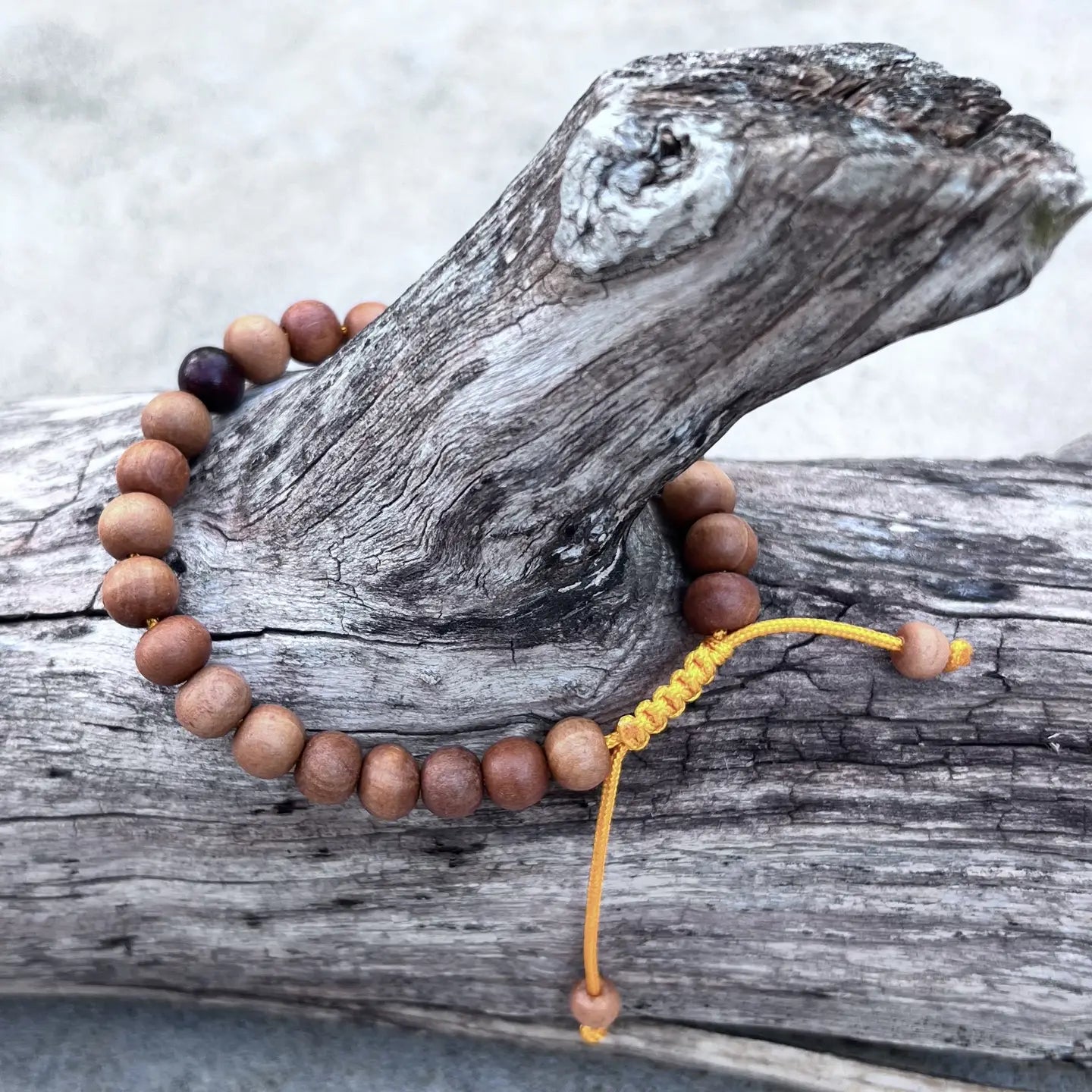 Sandalwood Beads Adjustable Wrist Mala Bracelet