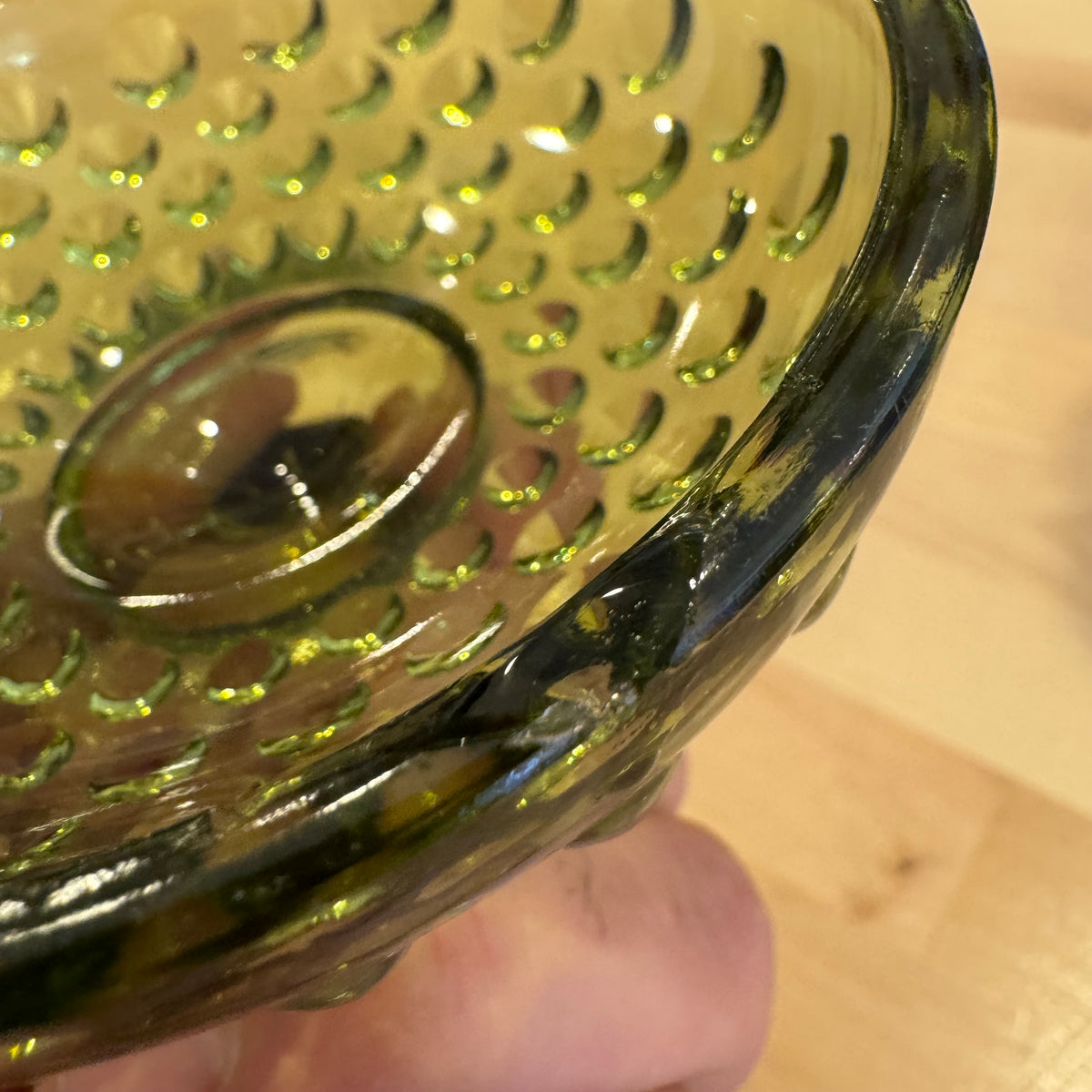 Green Hobnail Glass Lidded Jar
