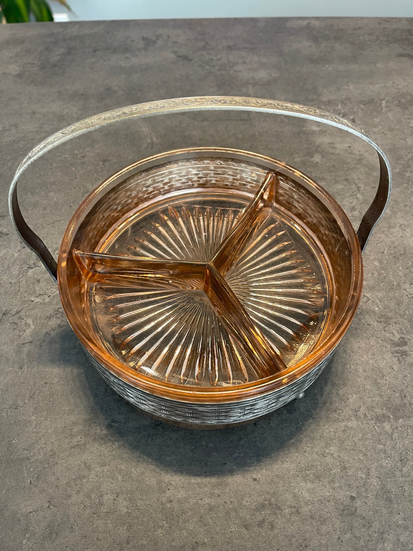 Pink Depression Glass Handled Dish