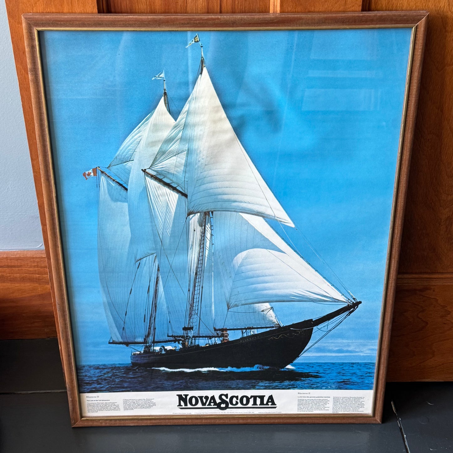 Vintage Framed Bluenose II Nova Scotia Tourism Poster Maritime Decor