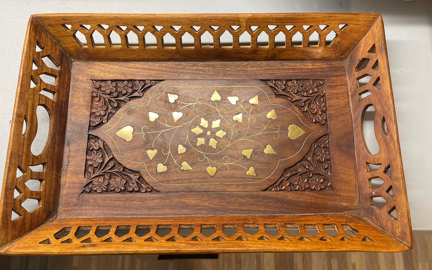 Brass Inlaid Carved Tray