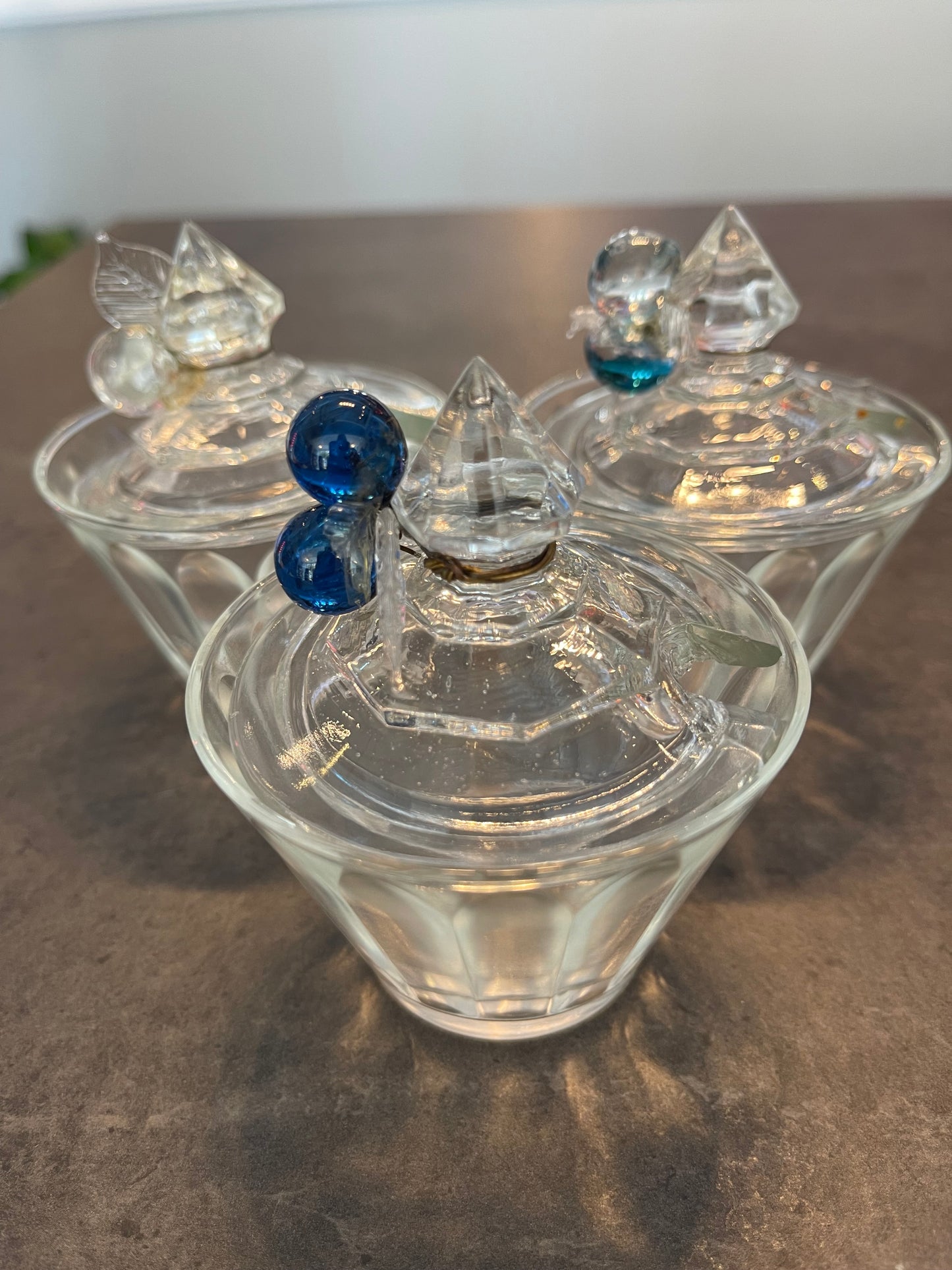 Set of 3 Cut Glass Jelly Jars