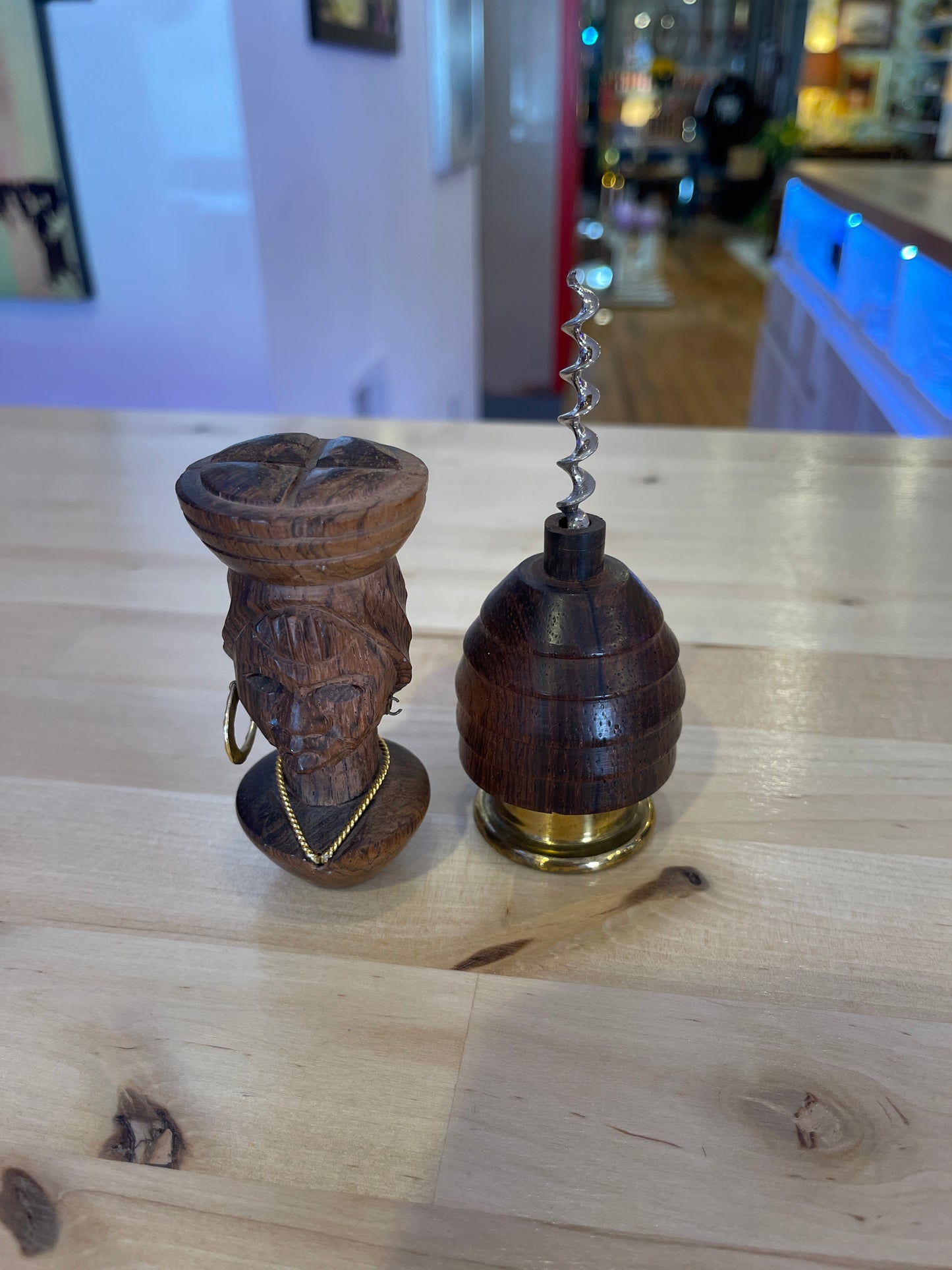 Wood Carved Hidden Corkscrew