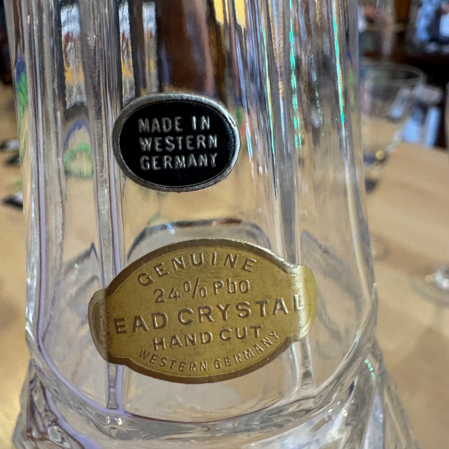 West German Hand-Cut 24% Lead Crystal Decanter with Stopper (16")
