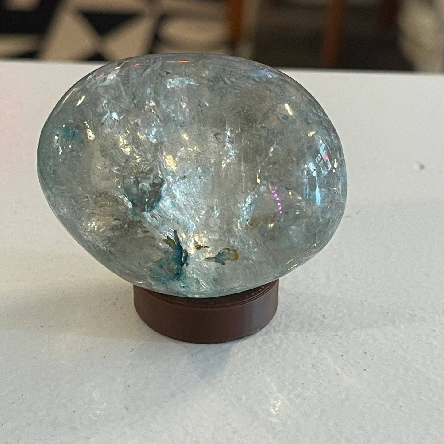 Crackle Quartz Egg with Wooden Stand
