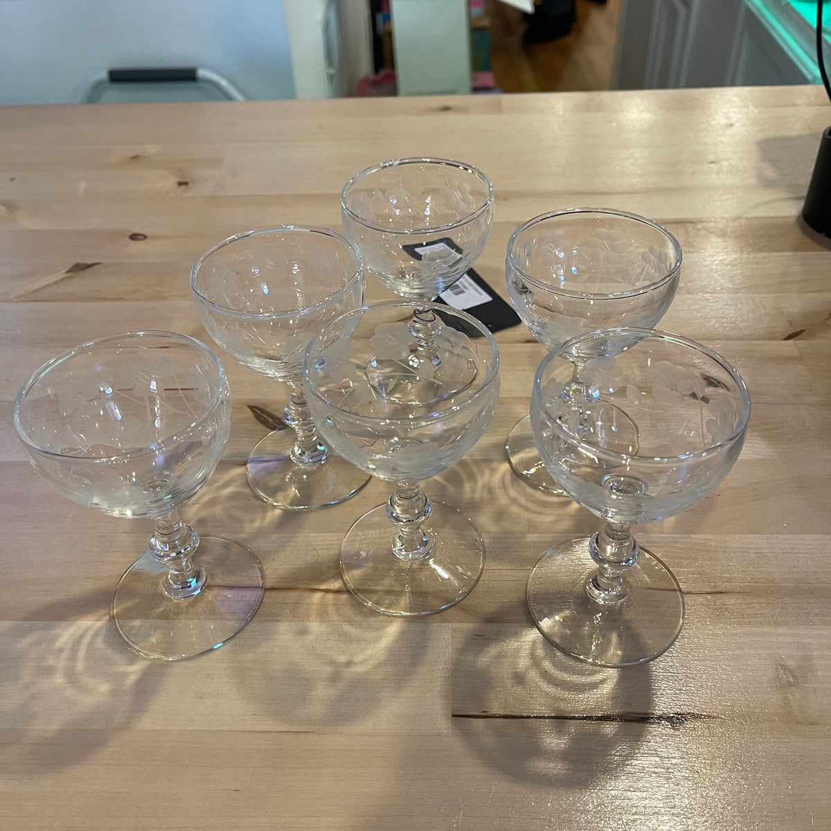 Set of 6 Etched Wine Glasses