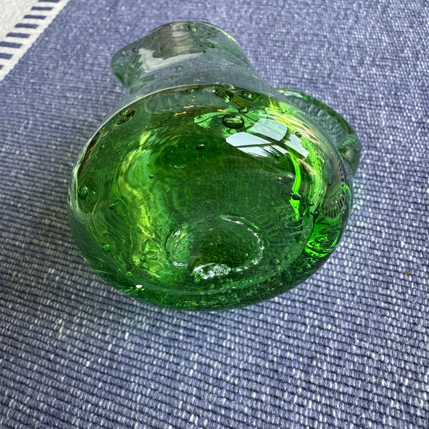Hand-Blown Green Crackled Glass Creamer 3"