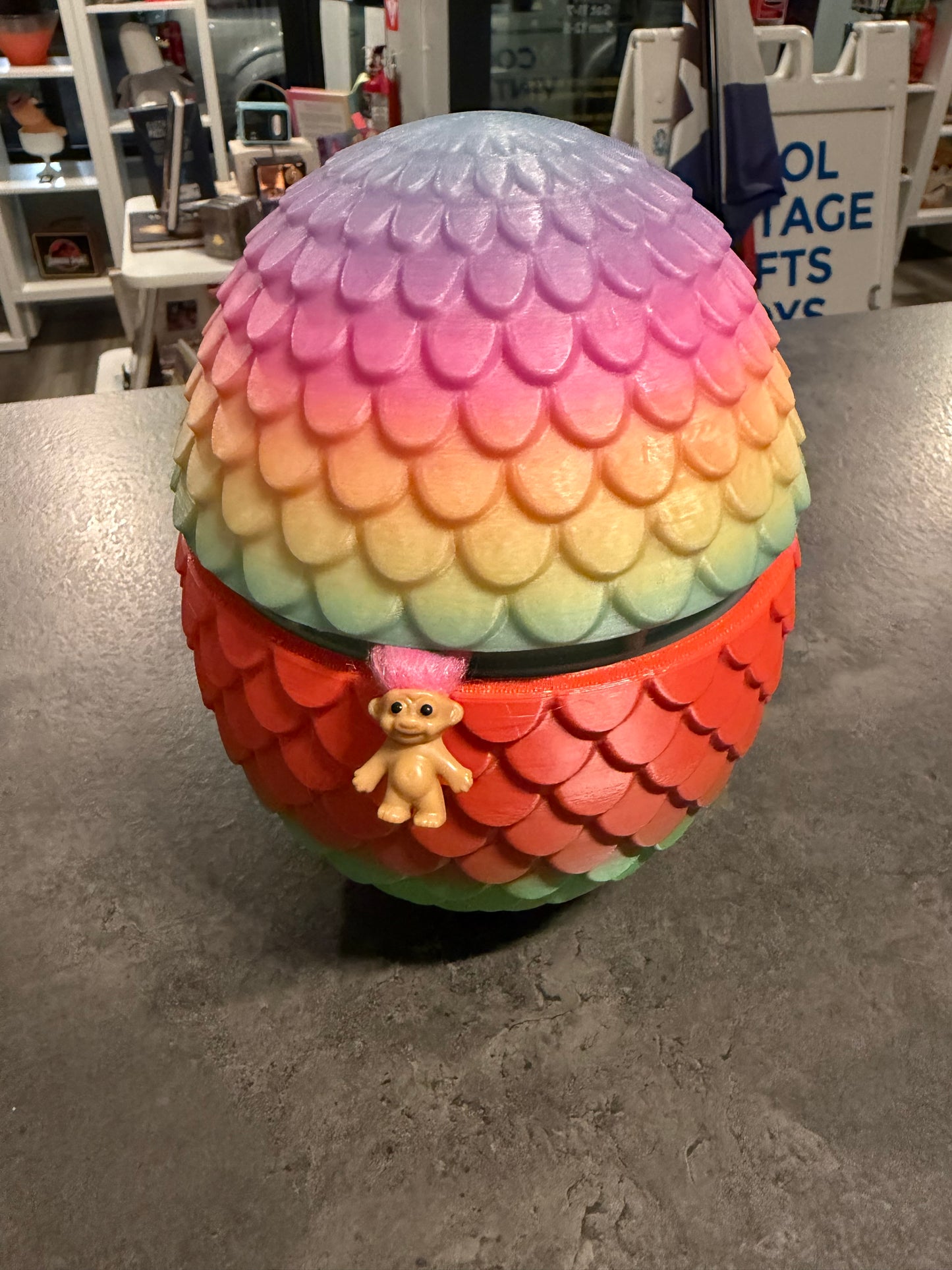 Large Dragon Egg with trapped Good-Luck Troll