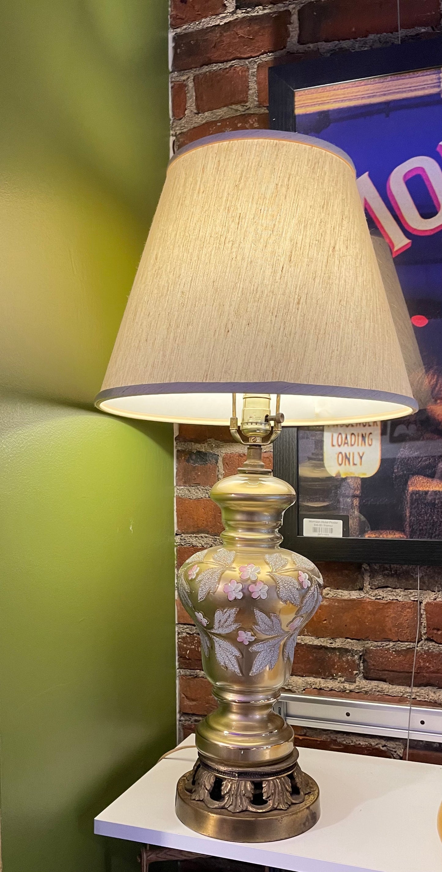 Gold and Pink Floral Lamp
