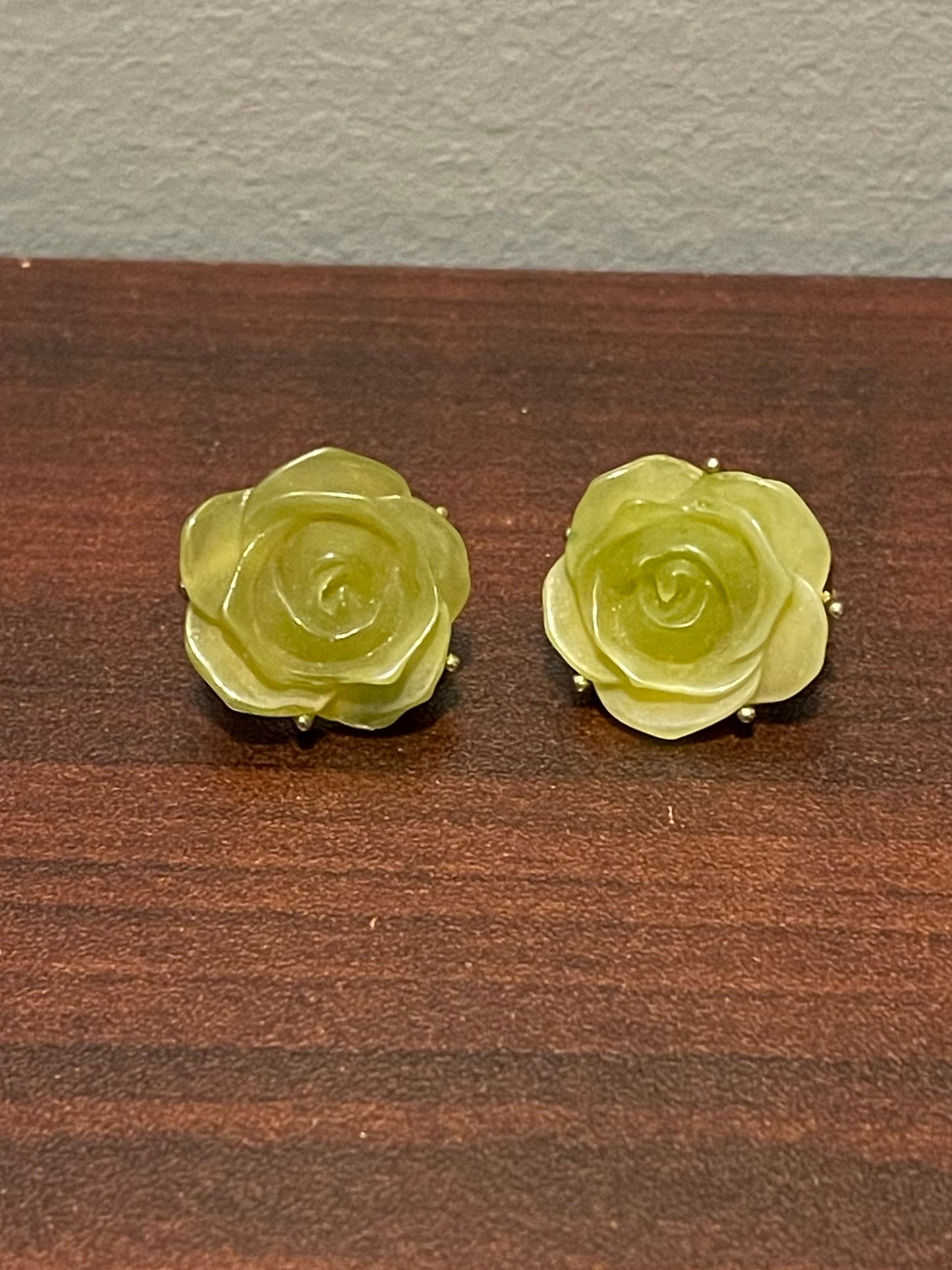 Carved Rose Clip On Earrings