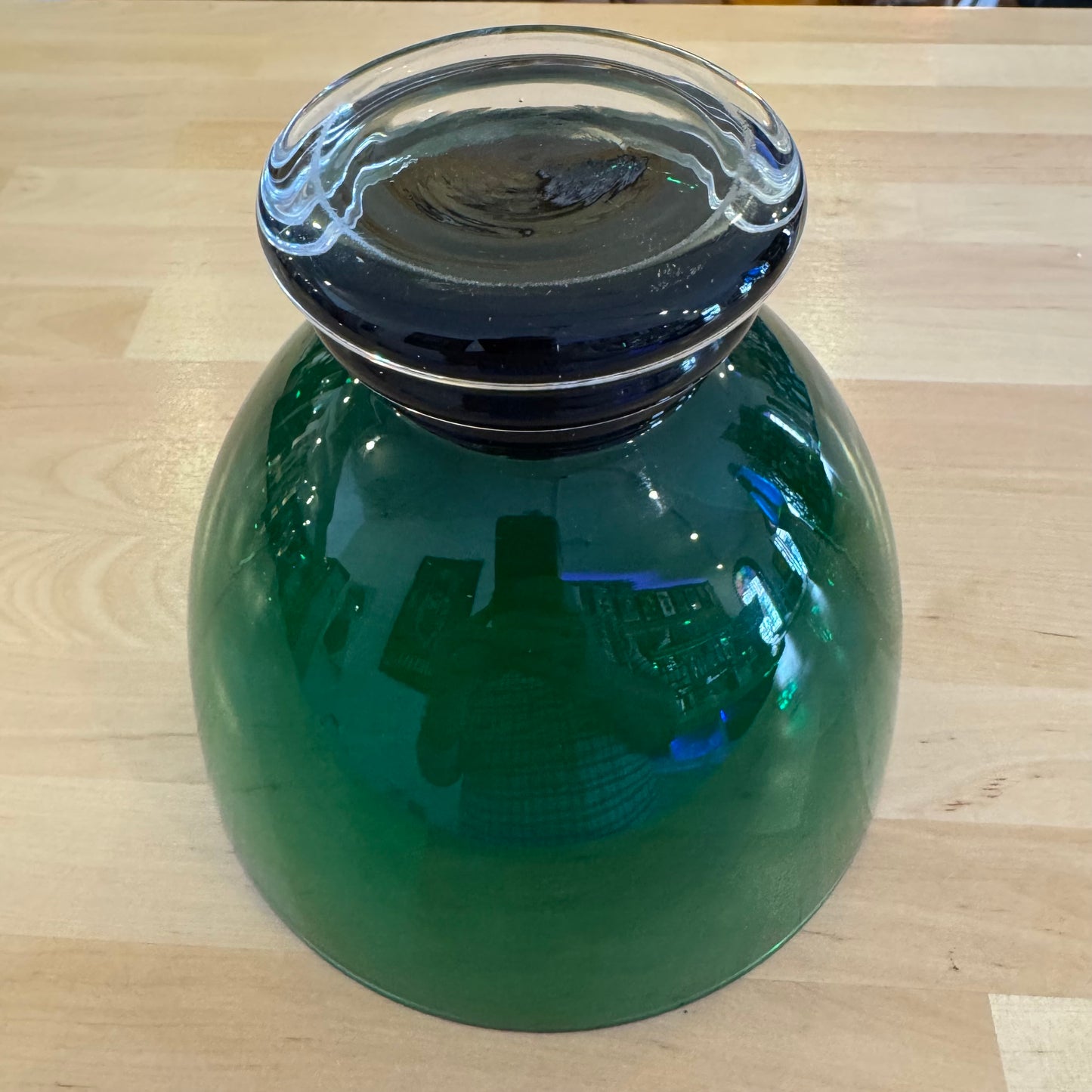 Green Glass Bowl with Clear Bottom