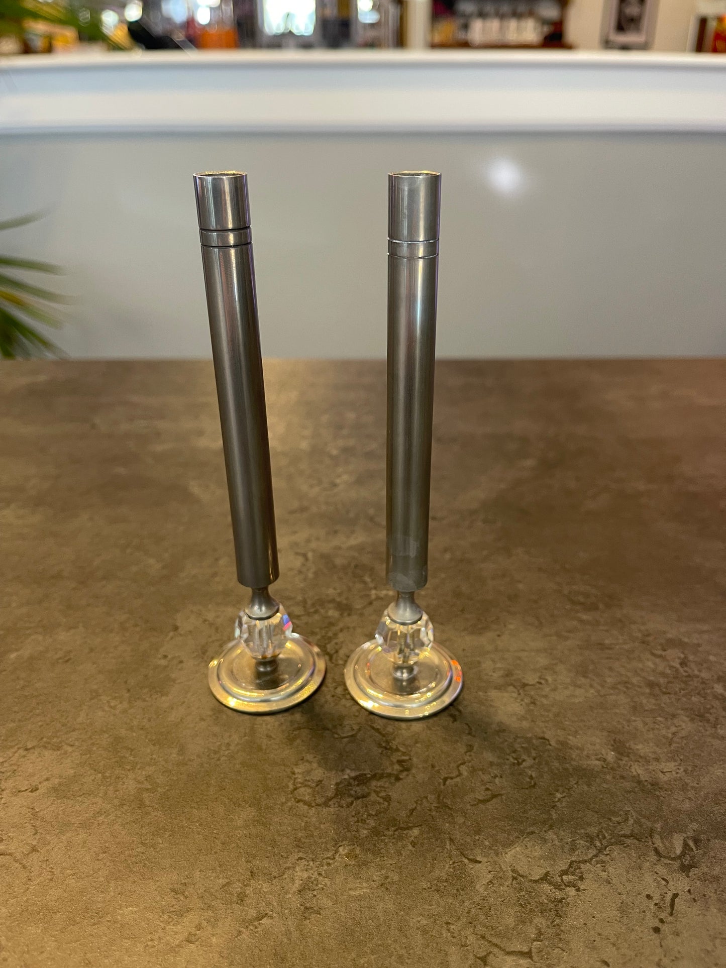 Pair of Metal and Crystal Bud Vases