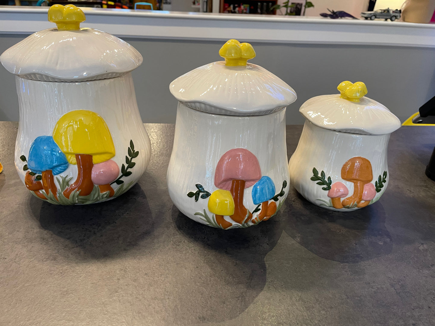 Set of 3 Arnel’s Ceramic Mushroom Canisters