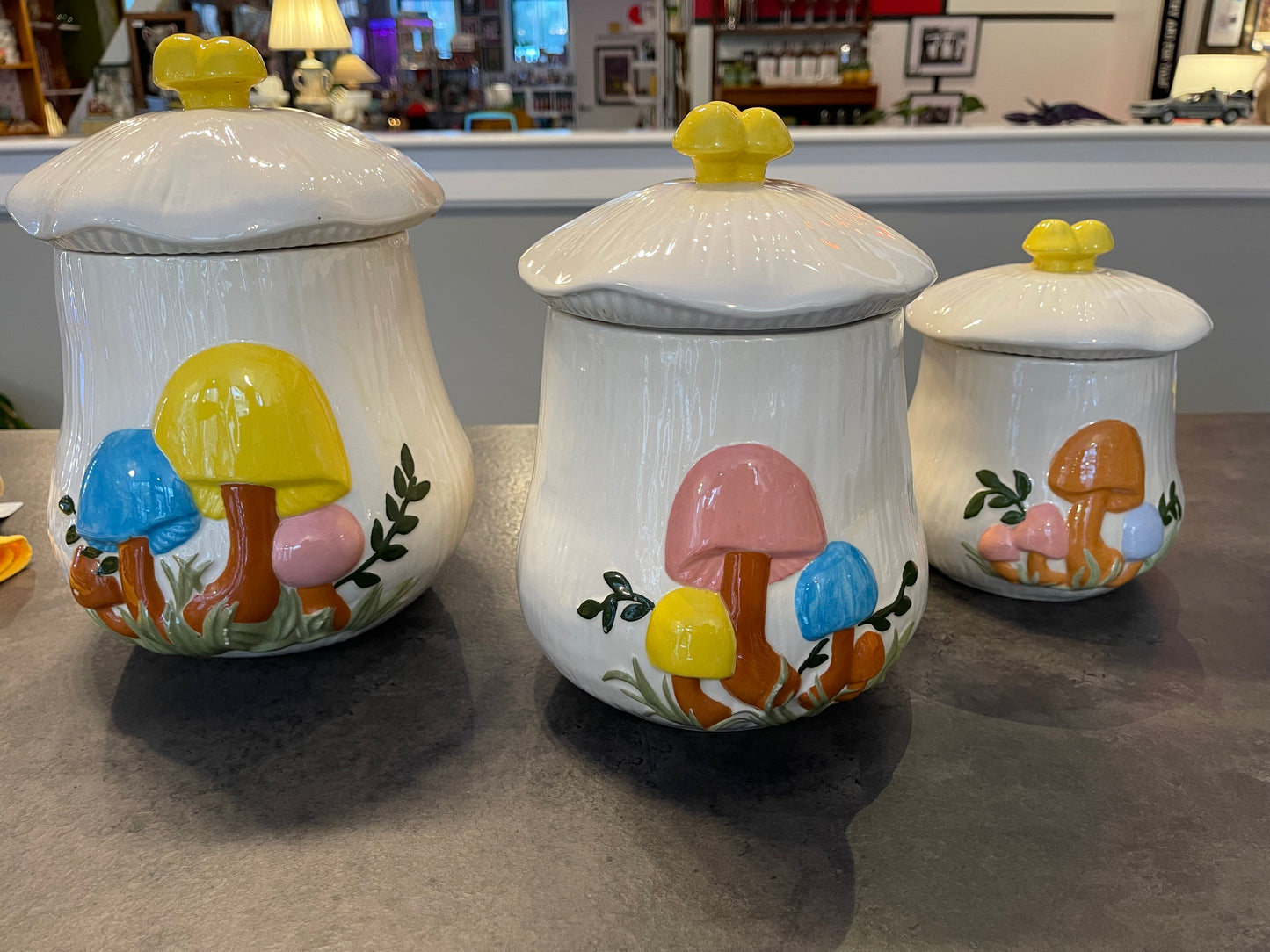 Set of 3 Arnel’s Ceramic Mushroom Canisters