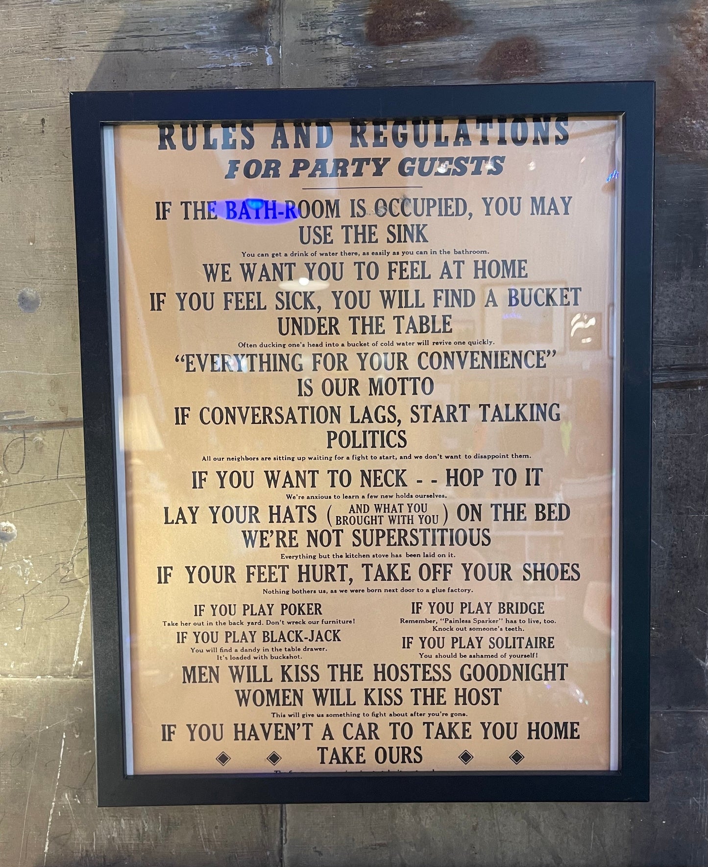 Framed Party Rules Sign