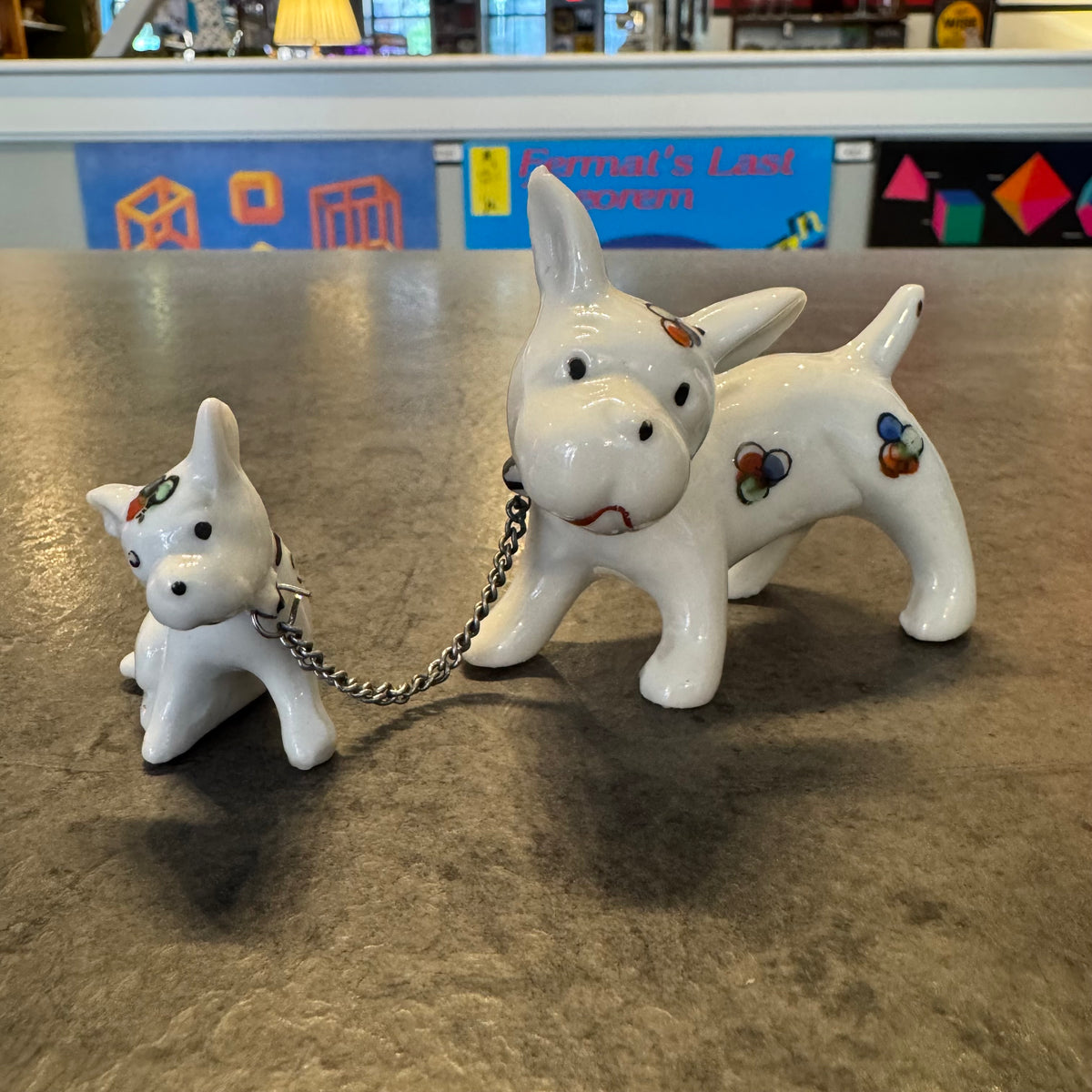 Circus Dog and Puppy on Chain Figurines