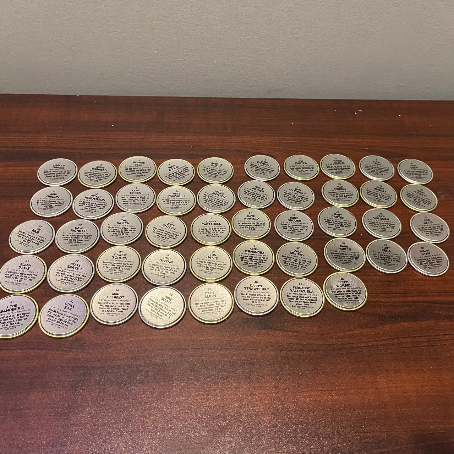 Complete set of 48 Topps Baseball Coins 1987