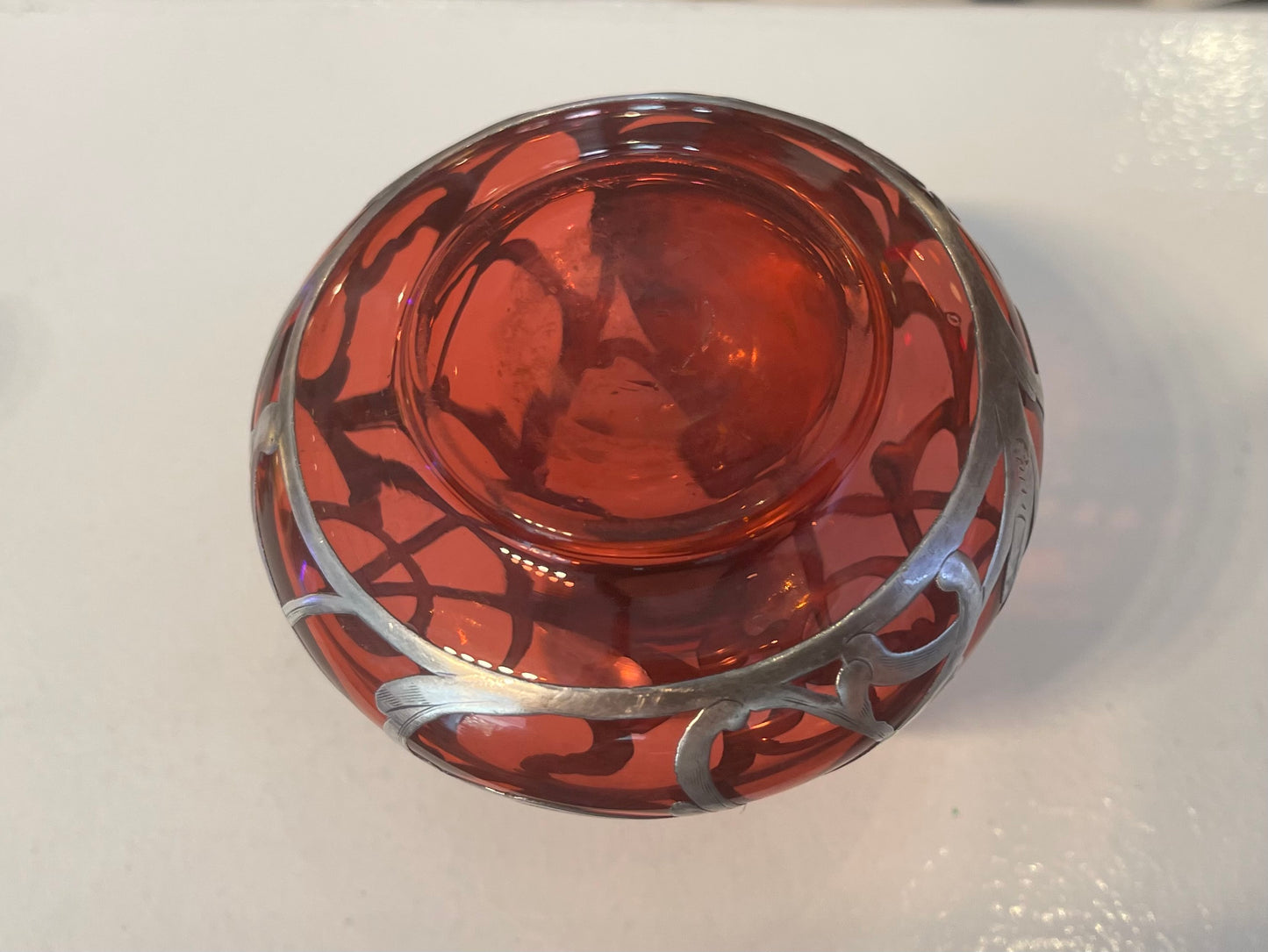 Art Noveau Sterling Silver and Cranberry Glass Perfume Bottle (Paris Hallmark)