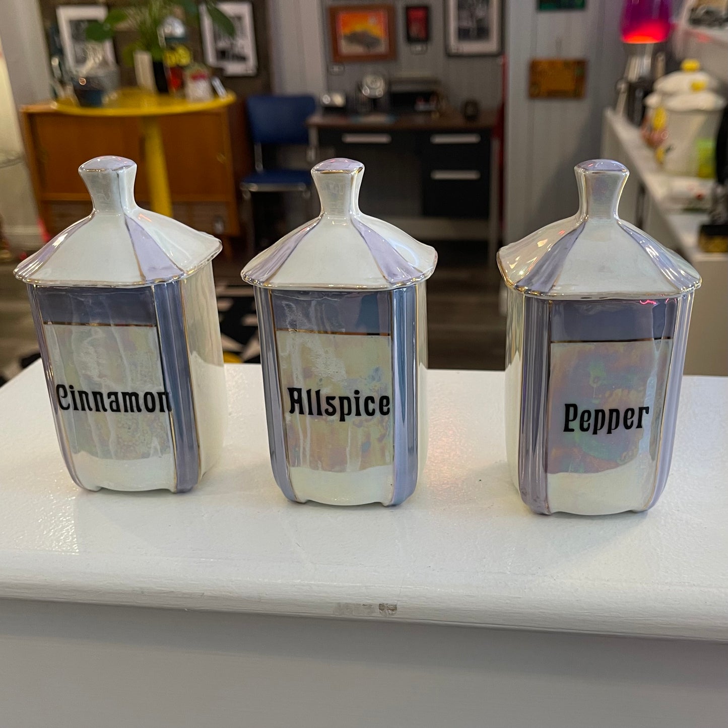 German Lusterware Cannister Set of 7