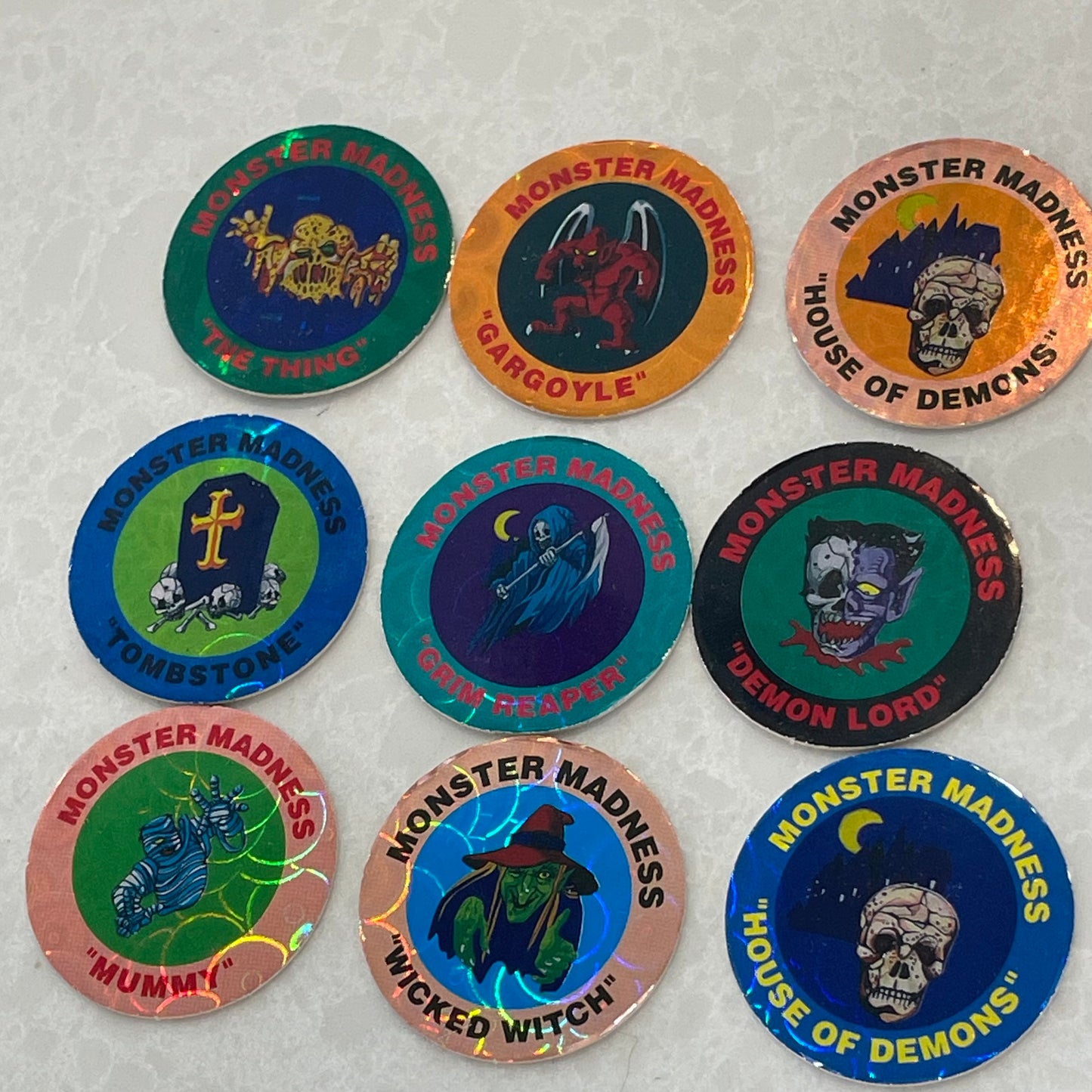 Set of 9 Monster Madness Milk Caps/Pogs
