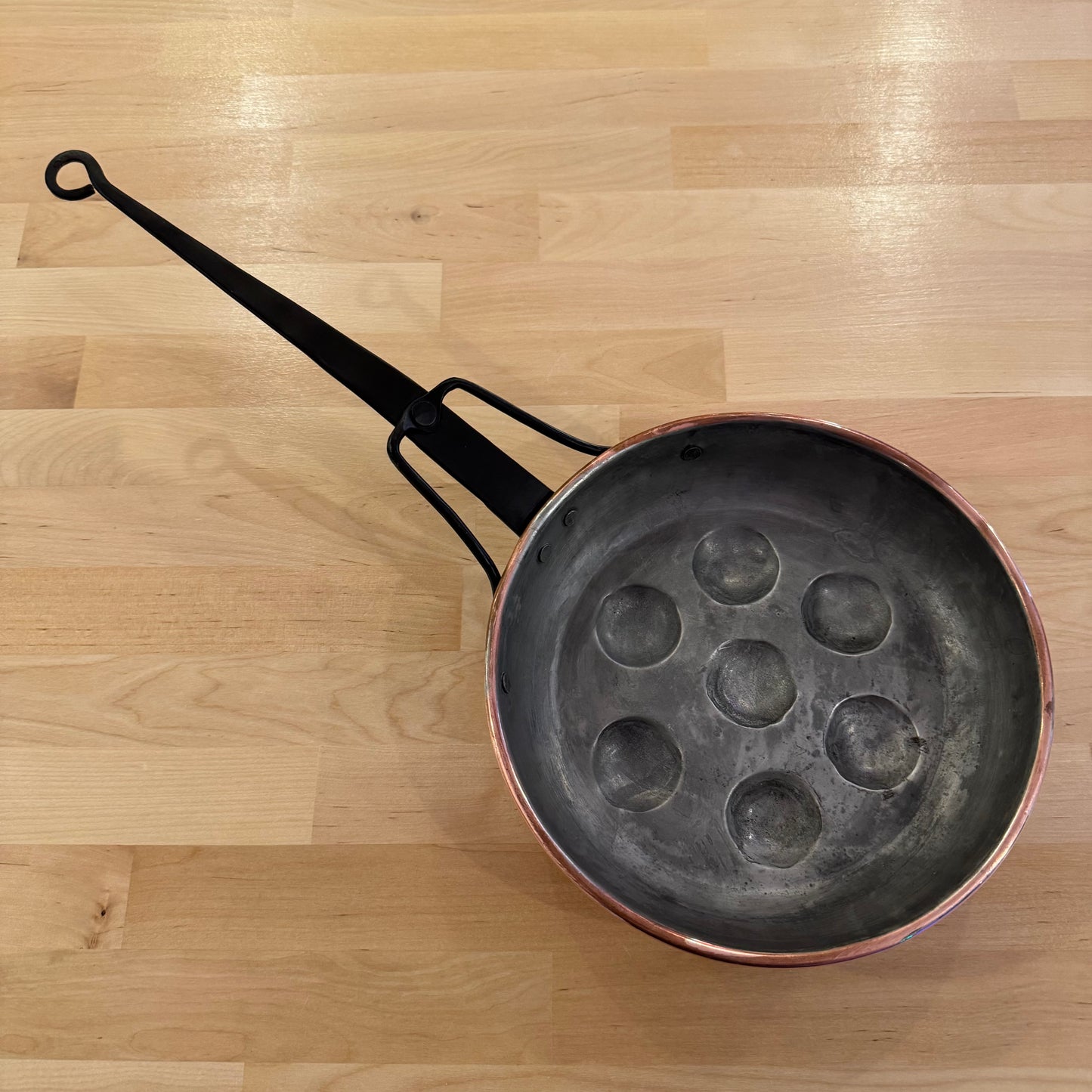 7-Well Escargot/Egg Copper Poacher with Long Handle & Ring