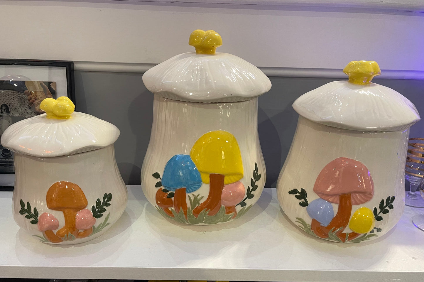 Set of 3 Arnel’s Ceramic Mushroom Canisters