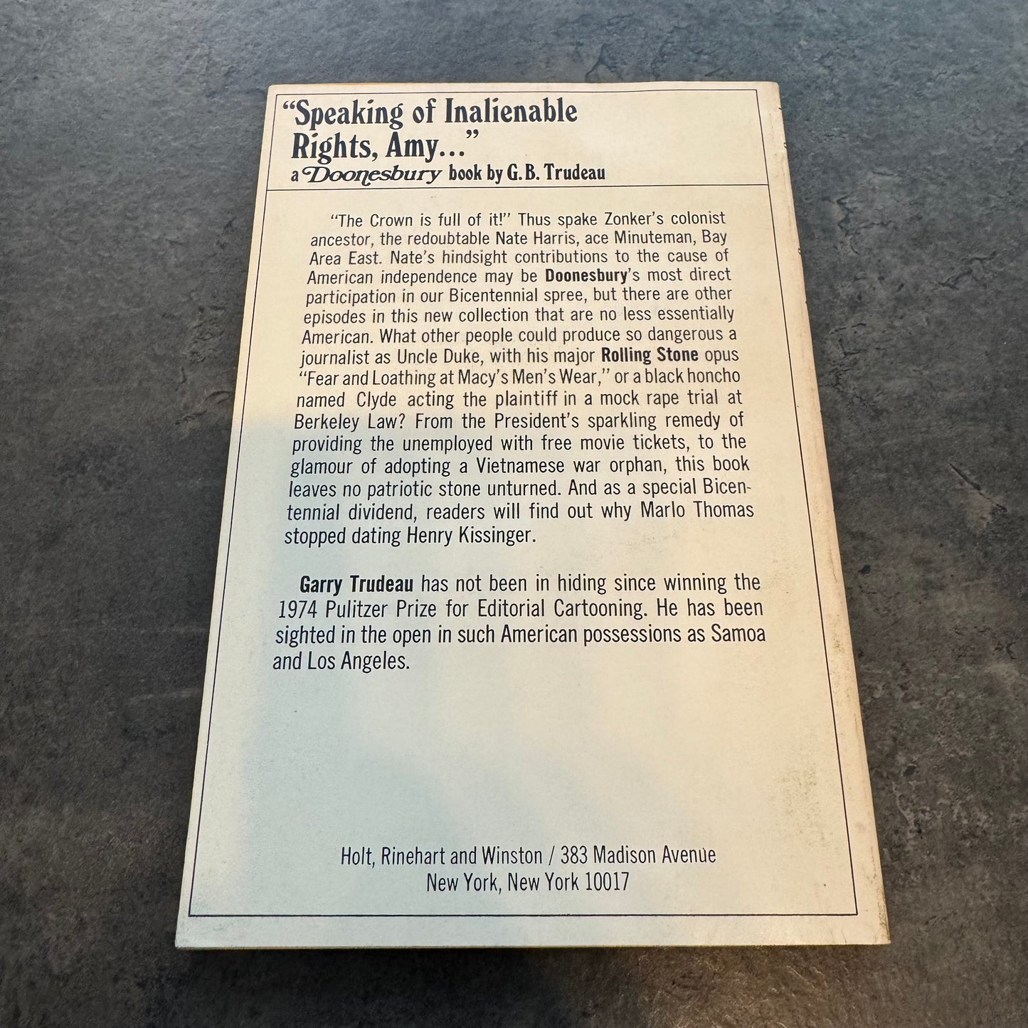 Doonesbury Paperback 1976 - "Speaking of Inalienable Rights, Amy"