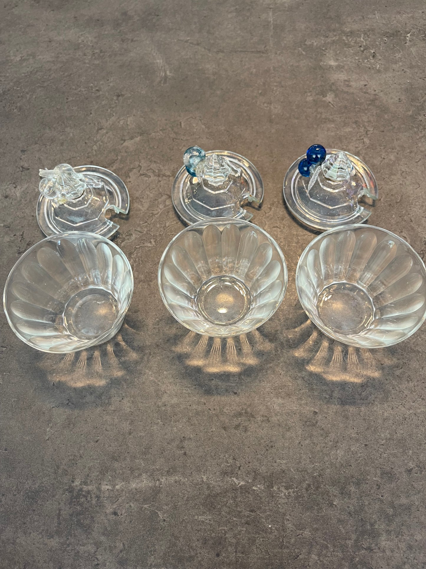 Set of 3 Cut Glass Jelly Jars