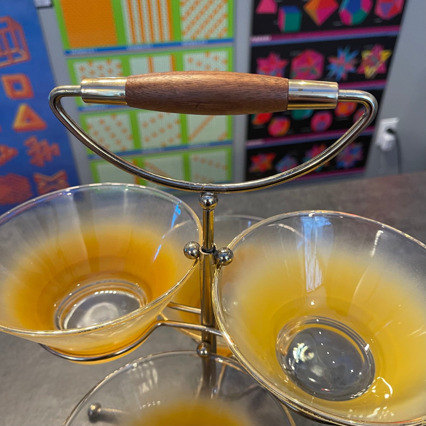 W. Virginia Glass Blendo 4 Bowl Spinning Condiment Caddy Stand Yellow