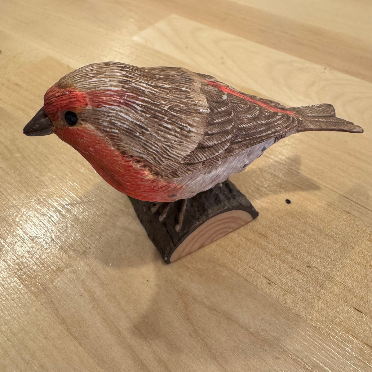 Hand-Painted Resin Orange-Breasted Songbird Figurine on Branch (3" x 2.5")