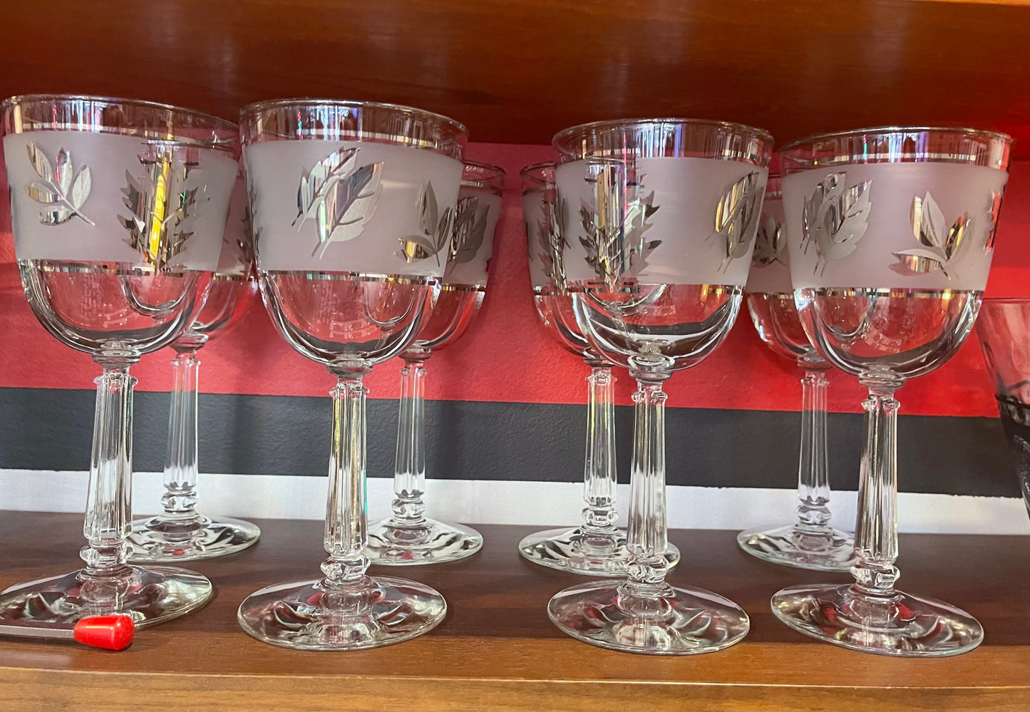 Set of 8 Frosted Silver Leaf Goblets
