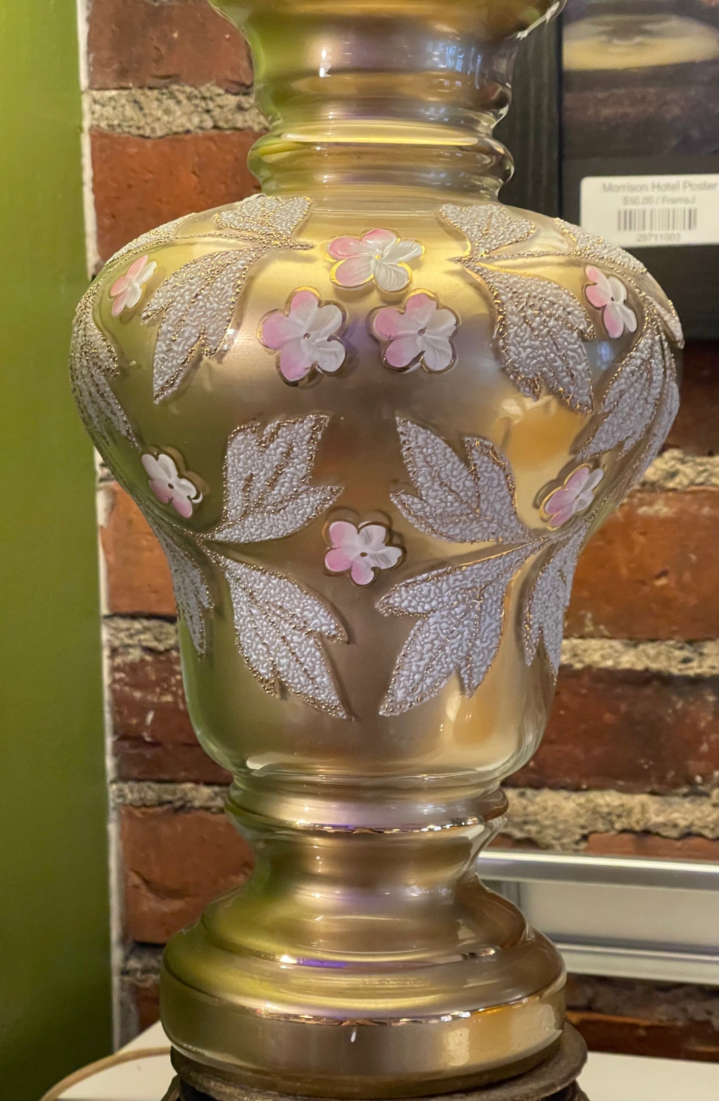 Gold and Pink Floral Lamp