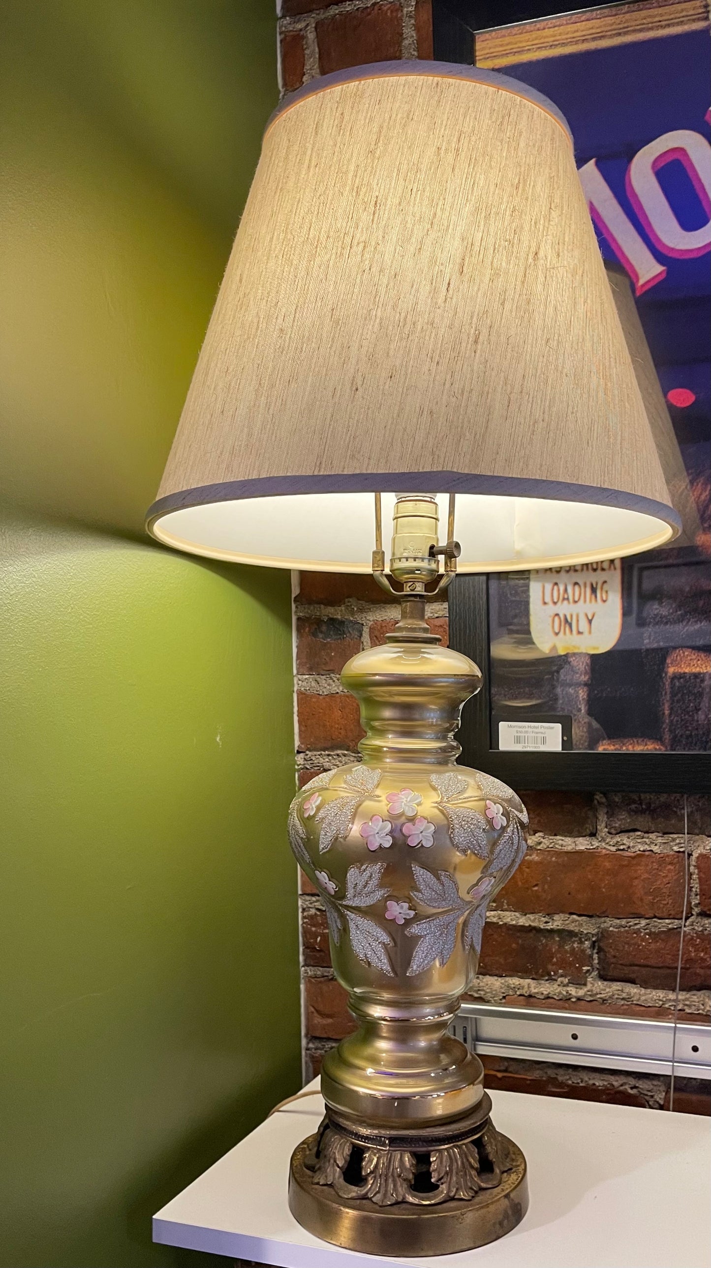 Gold and Pink Floral Lamp