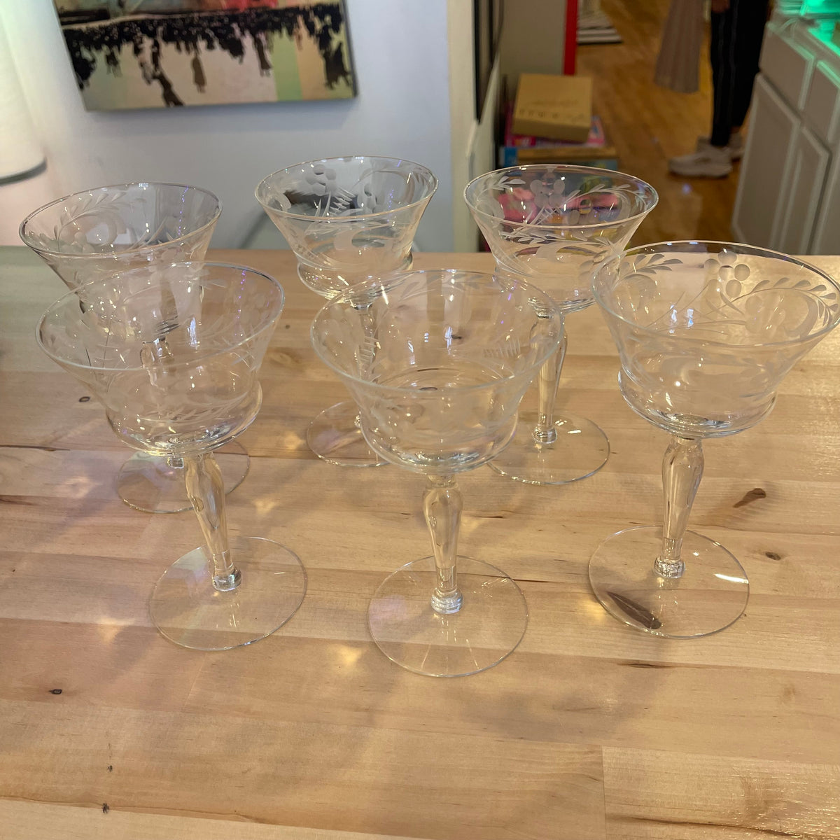 Set of 6 Etched Coupe Glasses