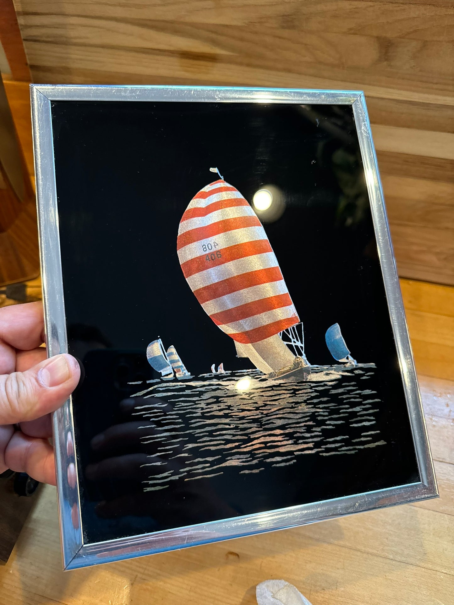 Foil Red Striped Sailboat Art