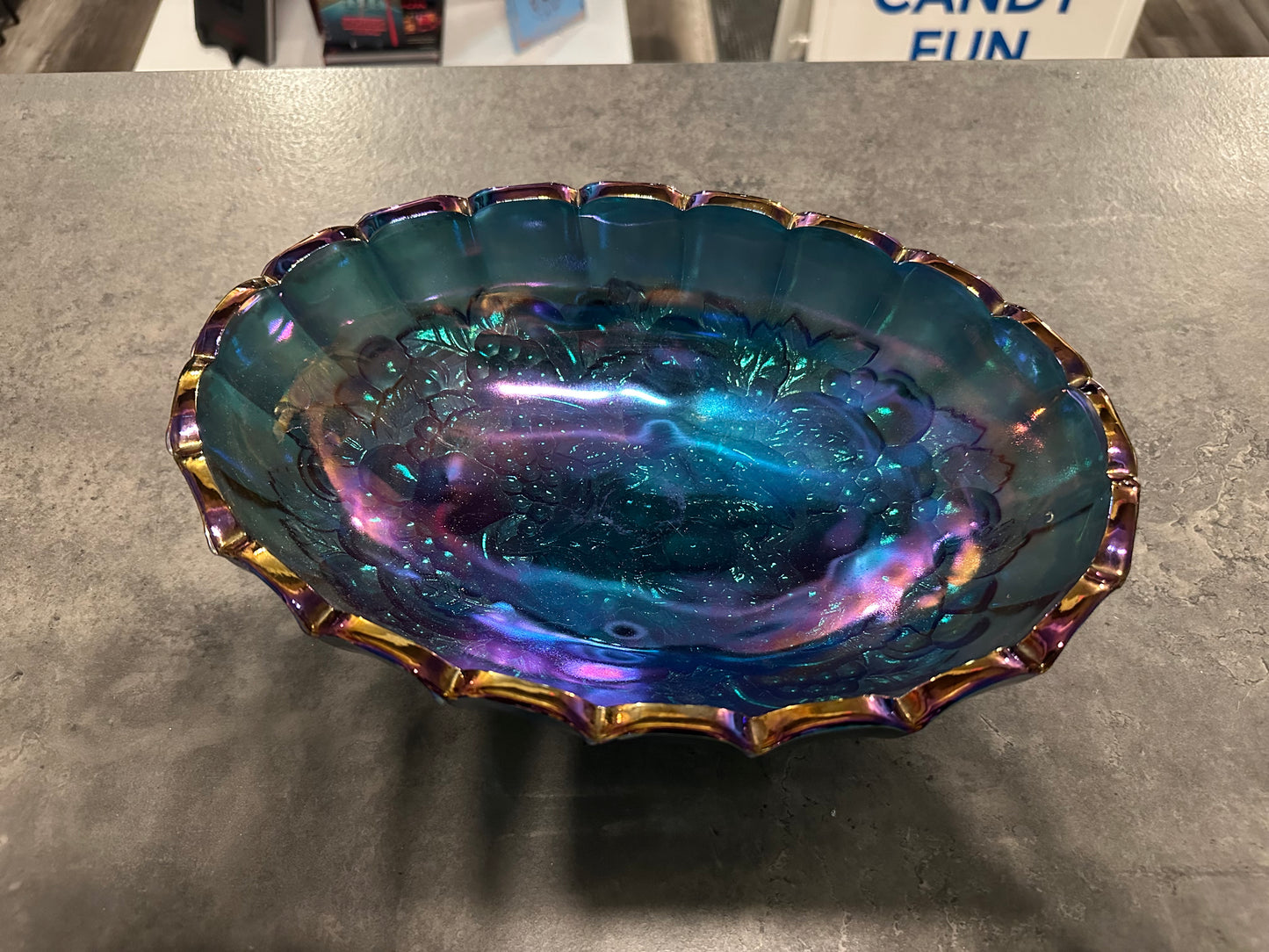 Drop Dead Gorgeous Iridescent Blue Indiana Glass Bowl