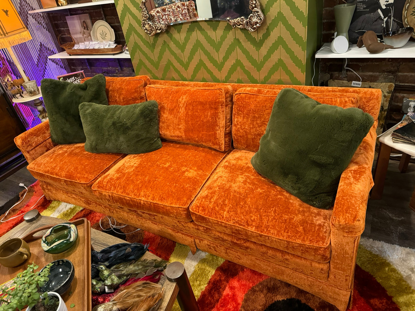 Baker Fine Furniture Orange Velvet Sofa