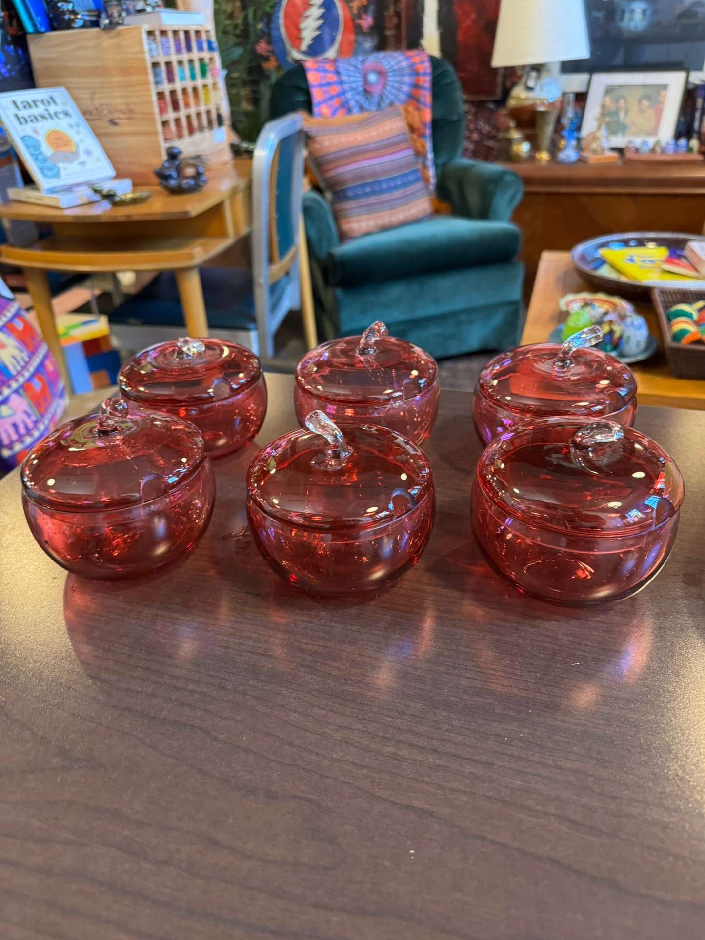 6 Cranberry Covered Glass Bowl