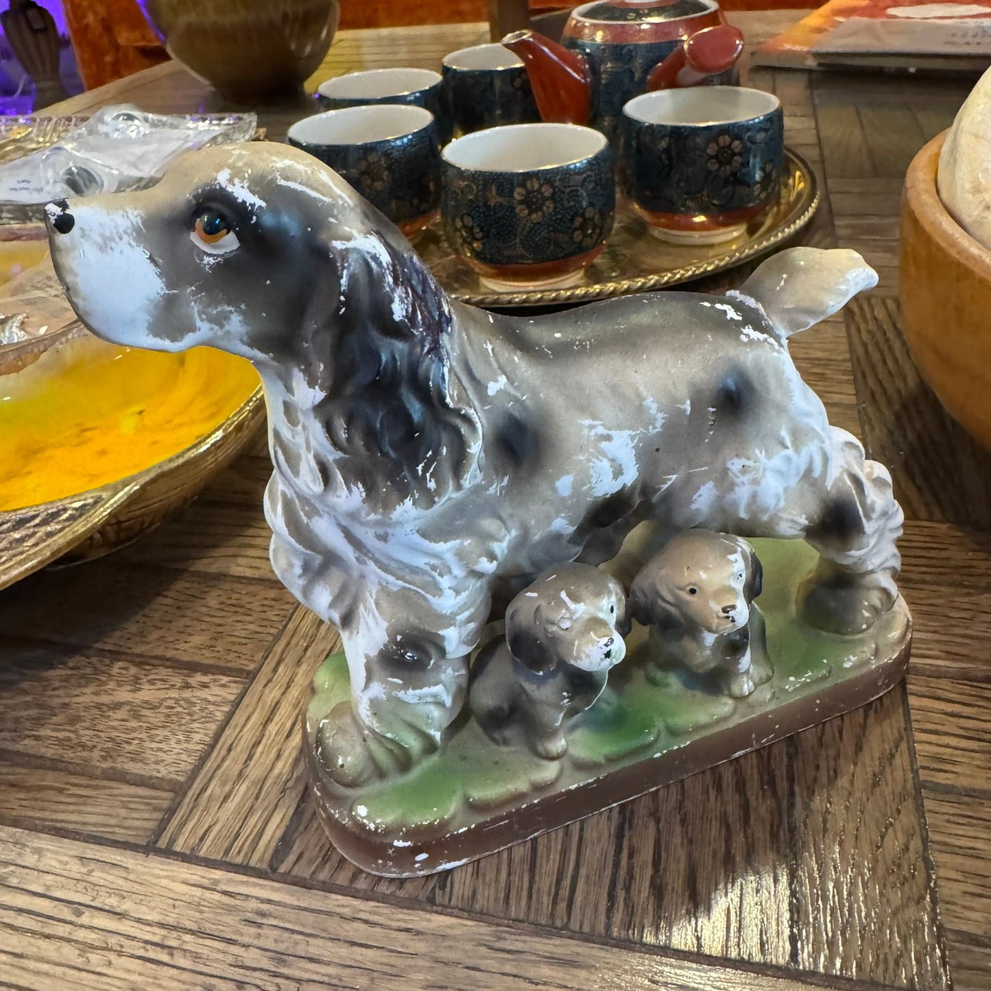 Spaniel with Two Pups Figurine
