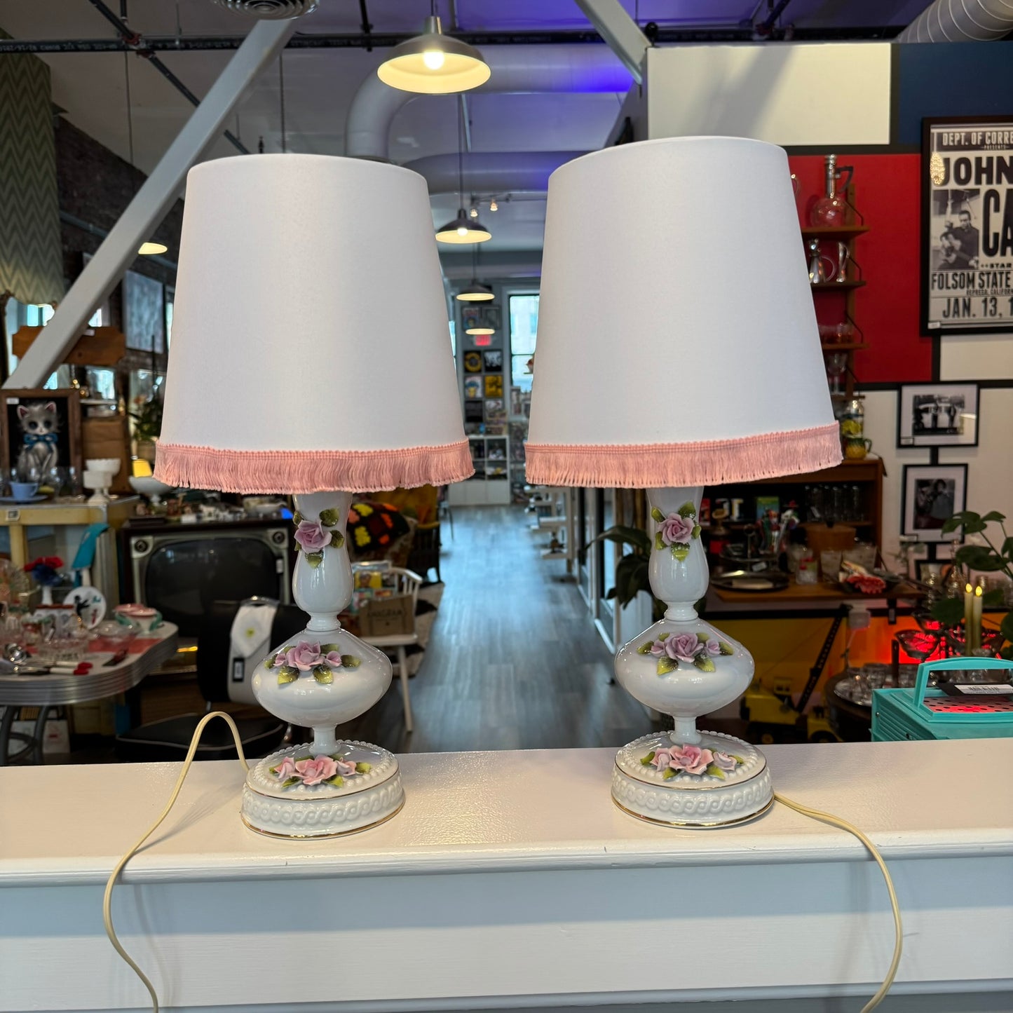 Pair of Vintage Porcelain Capodimonte Style Lamps