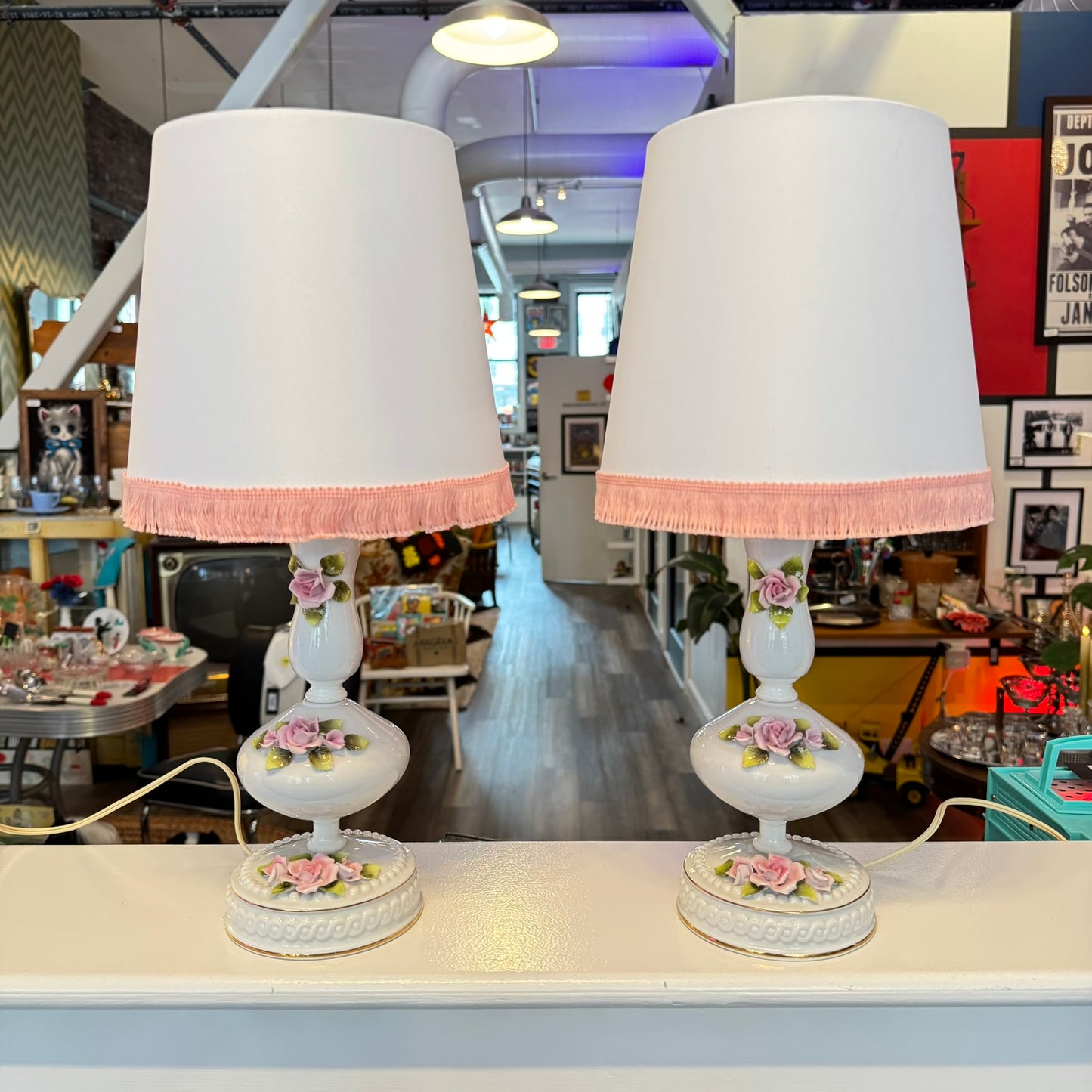 Pair of Vintage Porcelain Capodimonte Style Lamps