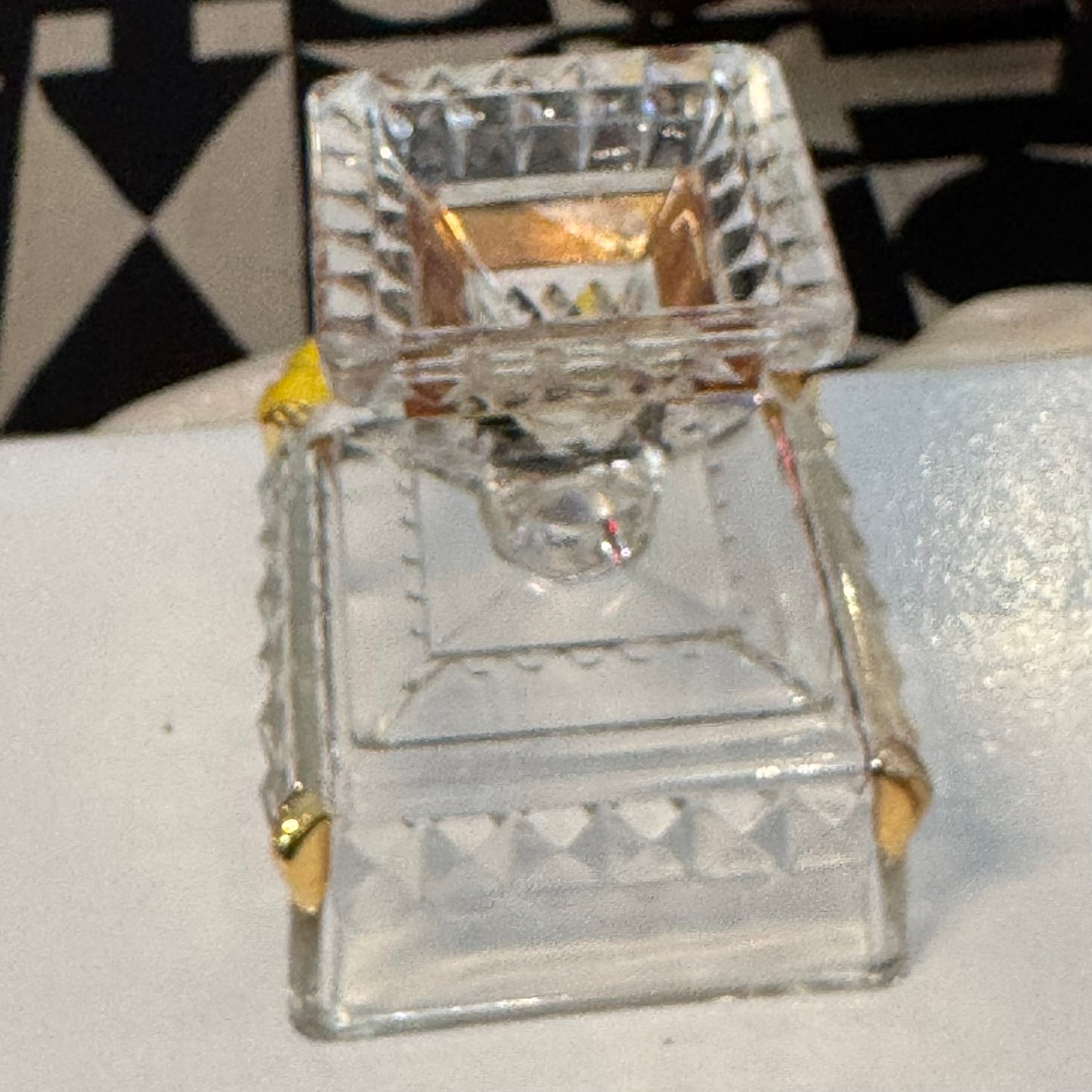 Jeannette Glass Wedding Square Pedestal Candy Dish Gold Trim