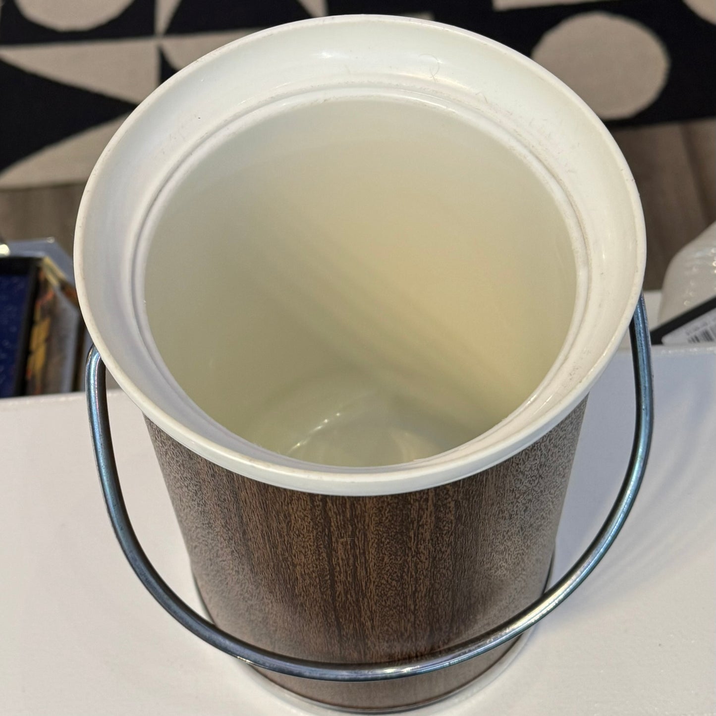 1960's Kromex Ice Bucket Chrome & Faux Wood Insulated 11" Tall Retro Barware