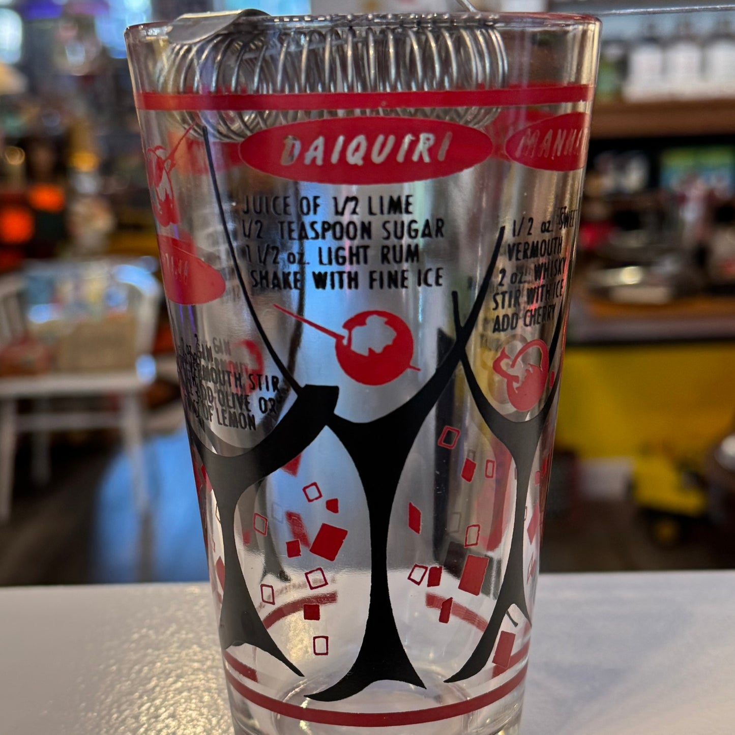 Vintage 1950's Federal Glass Cocktail Mixer/Strainer Drink Recipe Measuring Tumbler 6"