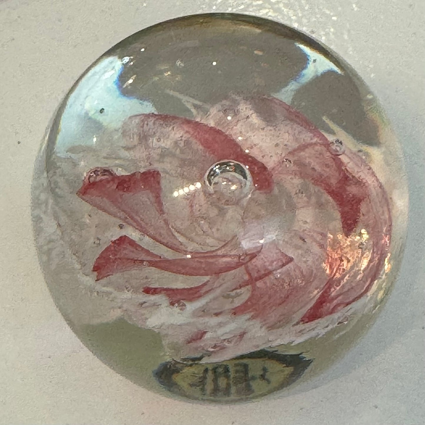 Vintage Dynasty Gallery Glass Paper Weight Pink/White