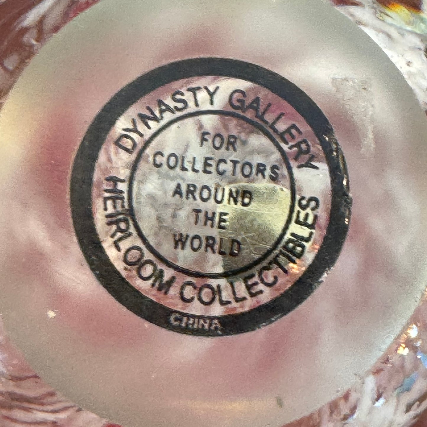 Vintage Dynasty Gallery Glass Paper Weight Pink/White